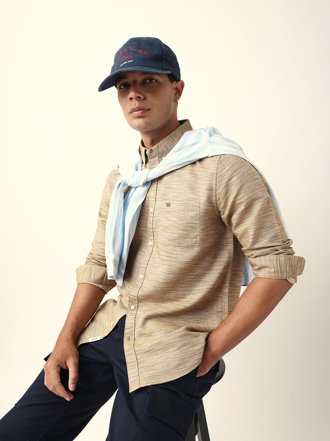 Brown Mélange Textured Slim Fit Casual Shirt by The Bear House
