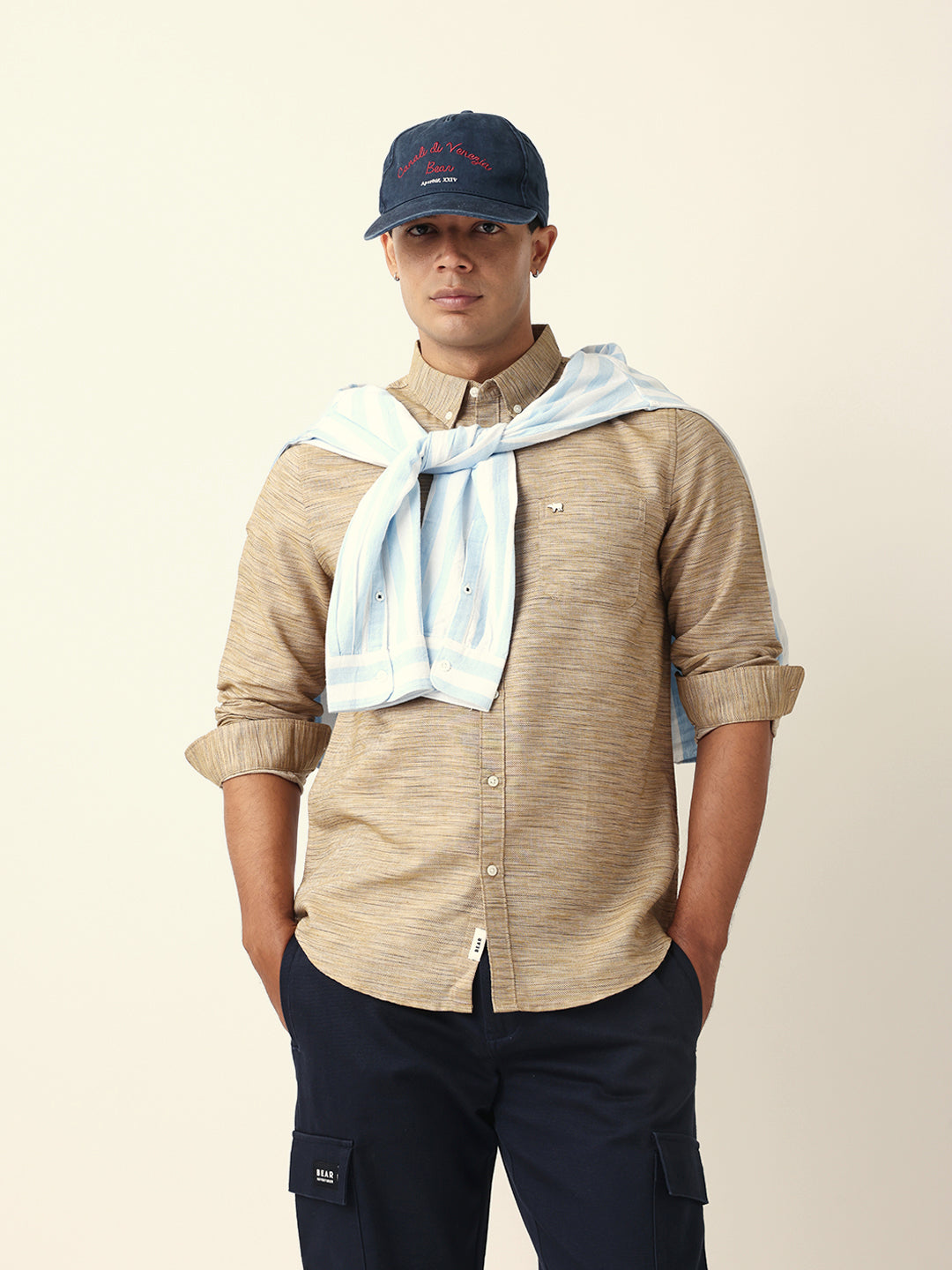 Brown Mélange Textured Slim Fit Casual Shirt by The Bear House