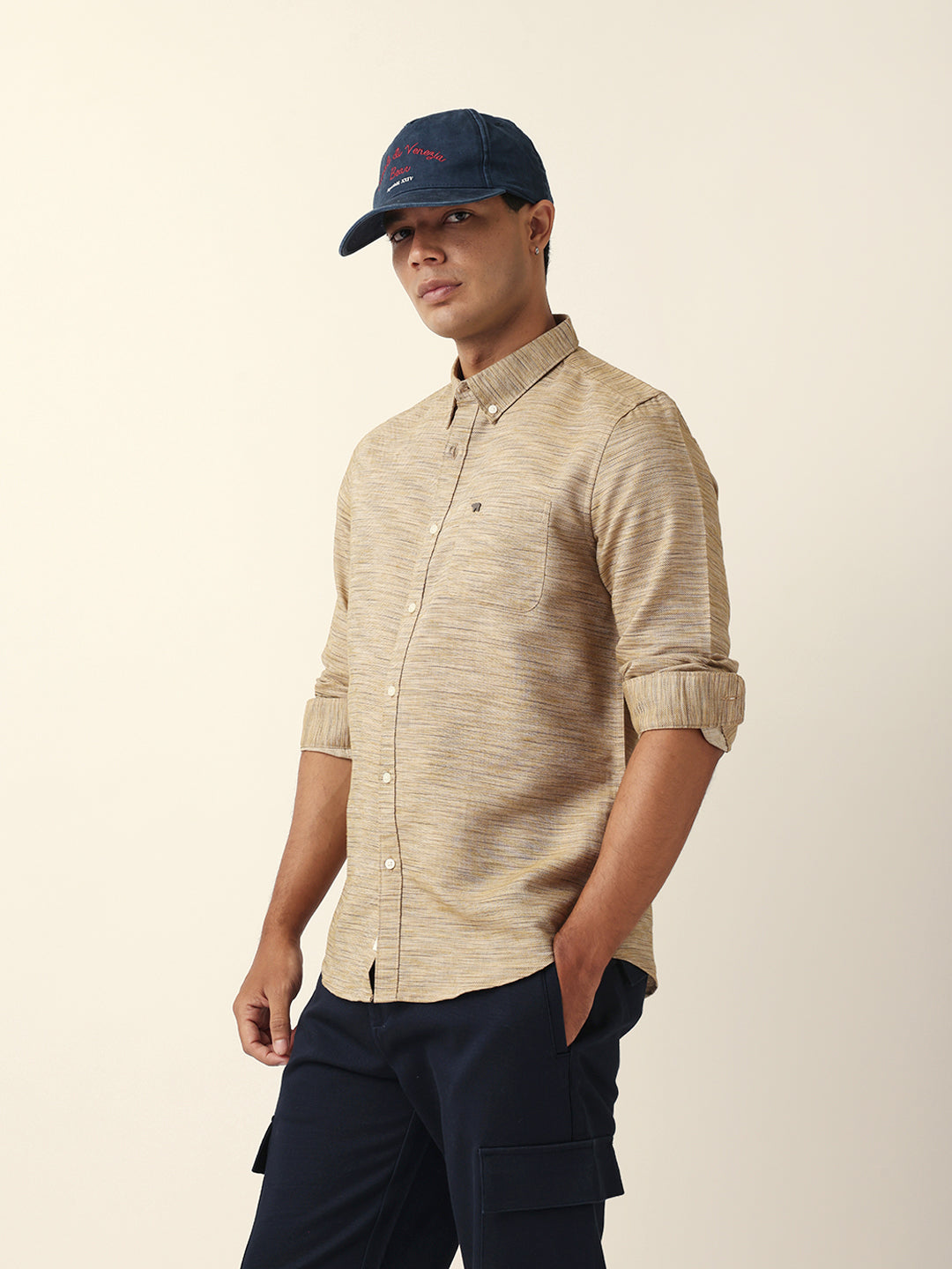 Brown Mélange Textured Slim Fit Casual Shirt by The Bear House