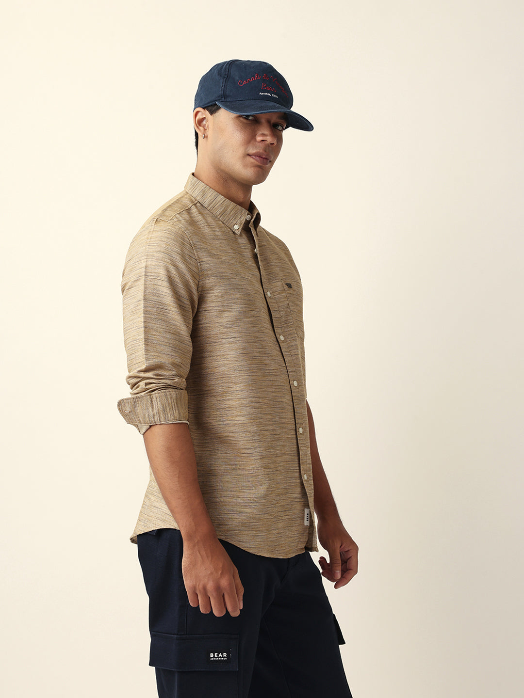 Brown Mélange Textured Slim Fit Casual Shirt by The Bear House