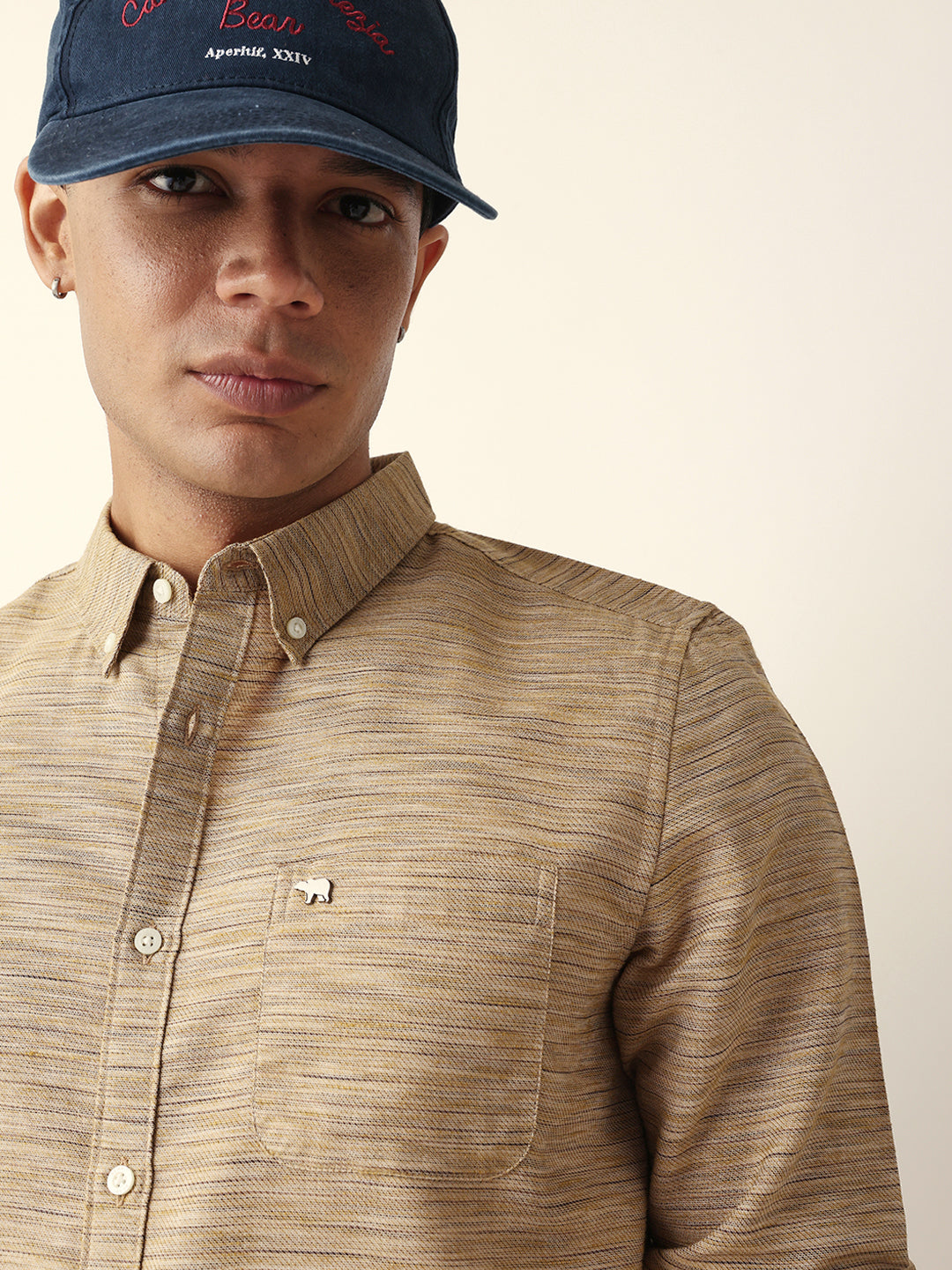 Brown Mélange Textured Slim Fit Casual Shirt by The Bear House