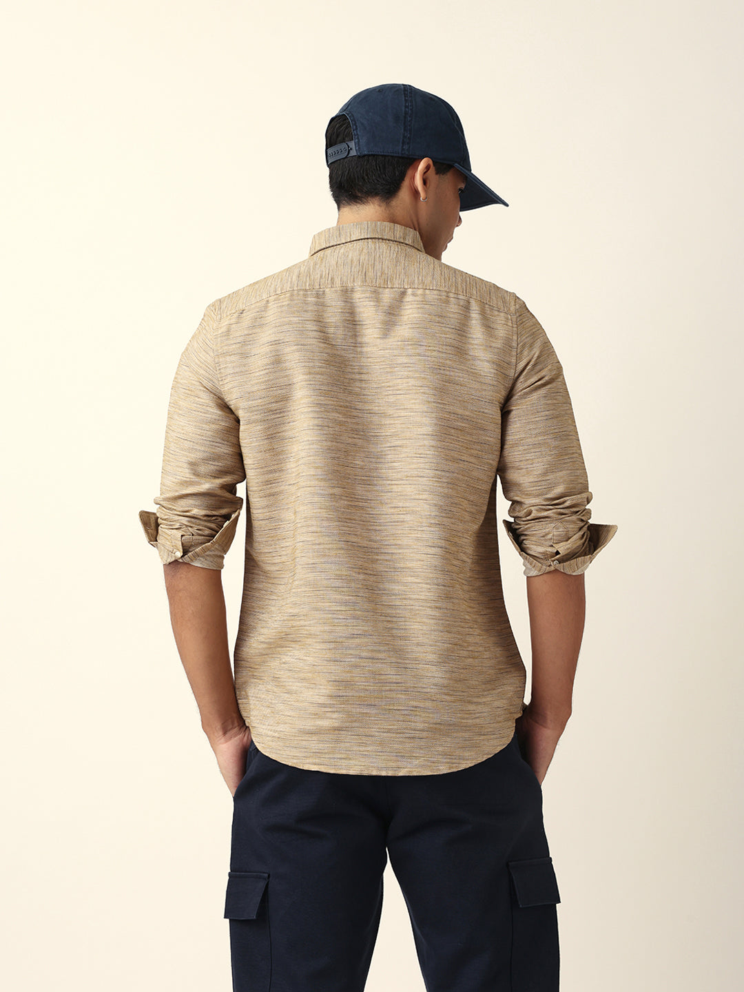 Brown Mélange Textured Slim Fit Casual Shirt by The Bear House