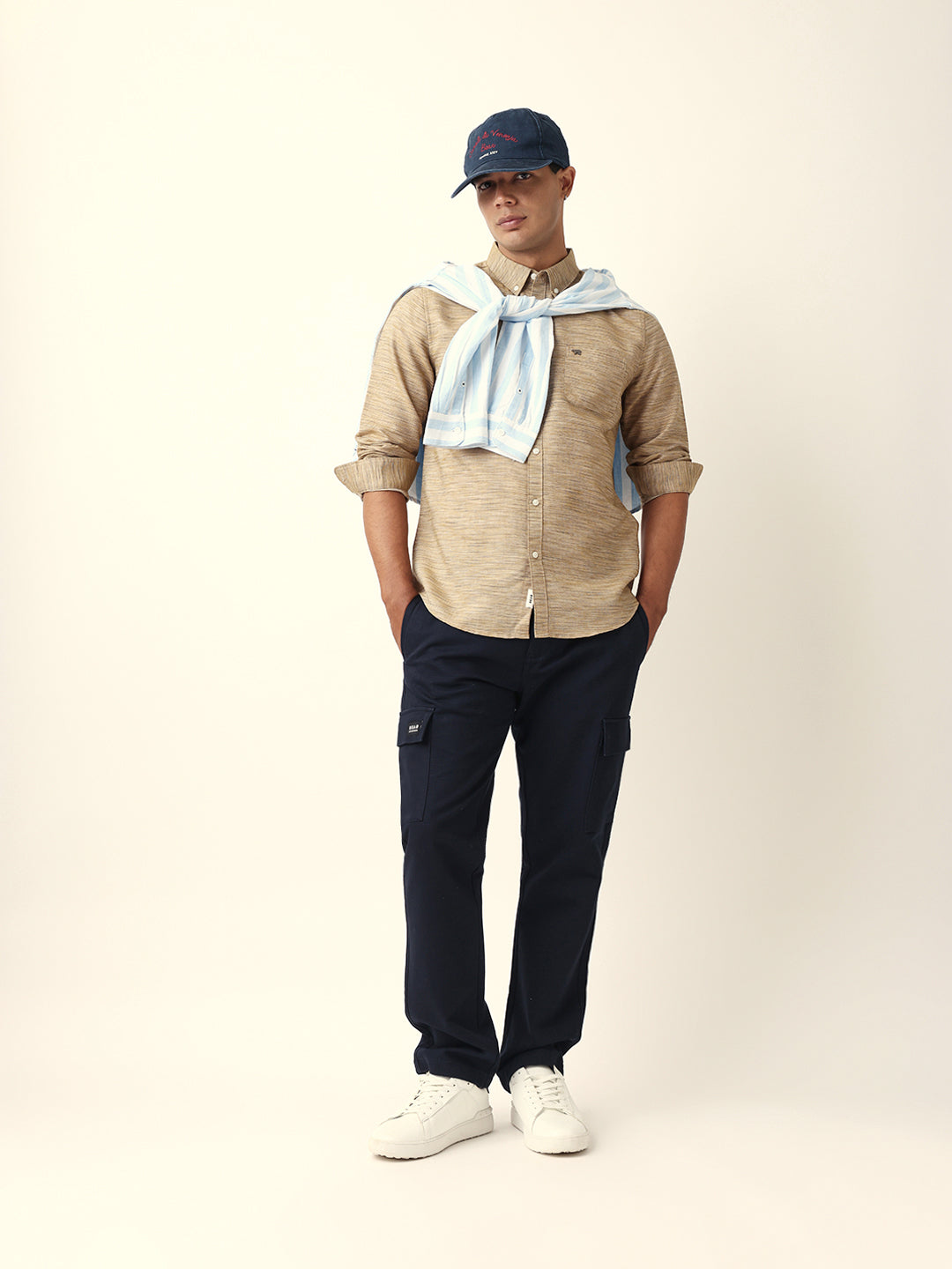 Brown Mélange Textured Slim Fit Casual Shirt by The Bear House