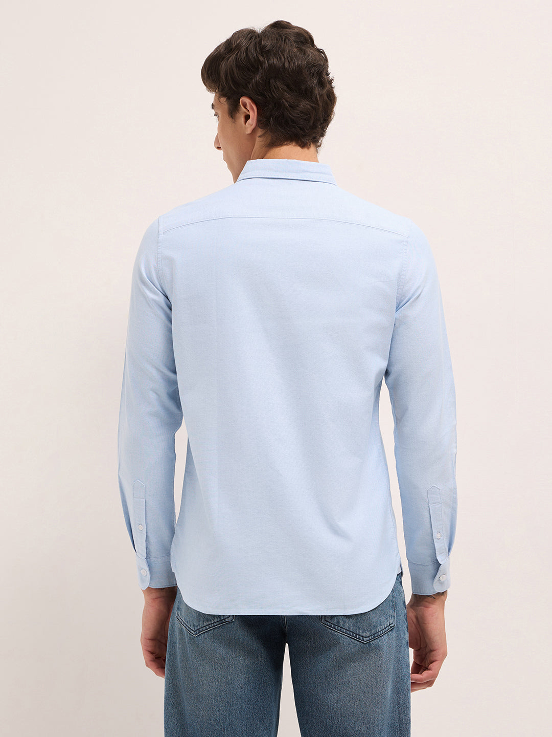 Light Blue Cotton Solid Slim Fit Casual Shirt by The Bear House
