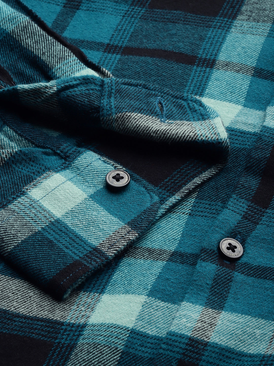Men Teal Slim Fit Flannel Button-Down Casual Shirt by The Bear House
