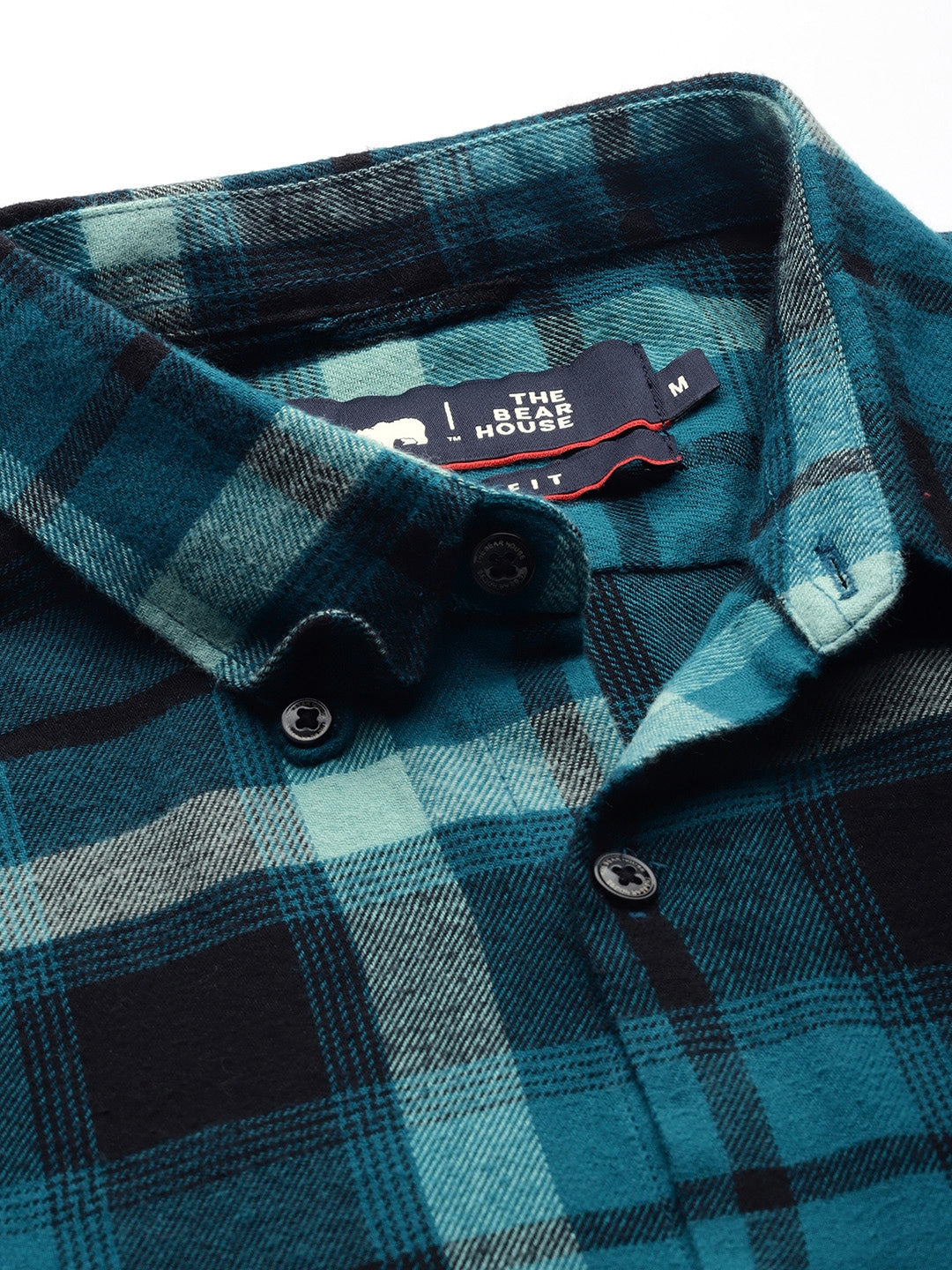Men Teal Slim Fit Flannel Button-Down Casual Shirt by The Bear House