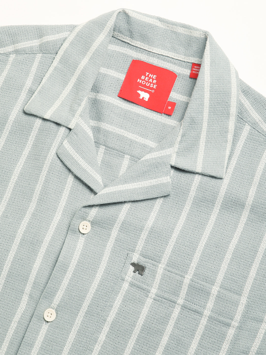 Men's Green Striped Regular Fit Casual Shirt by The Bear House