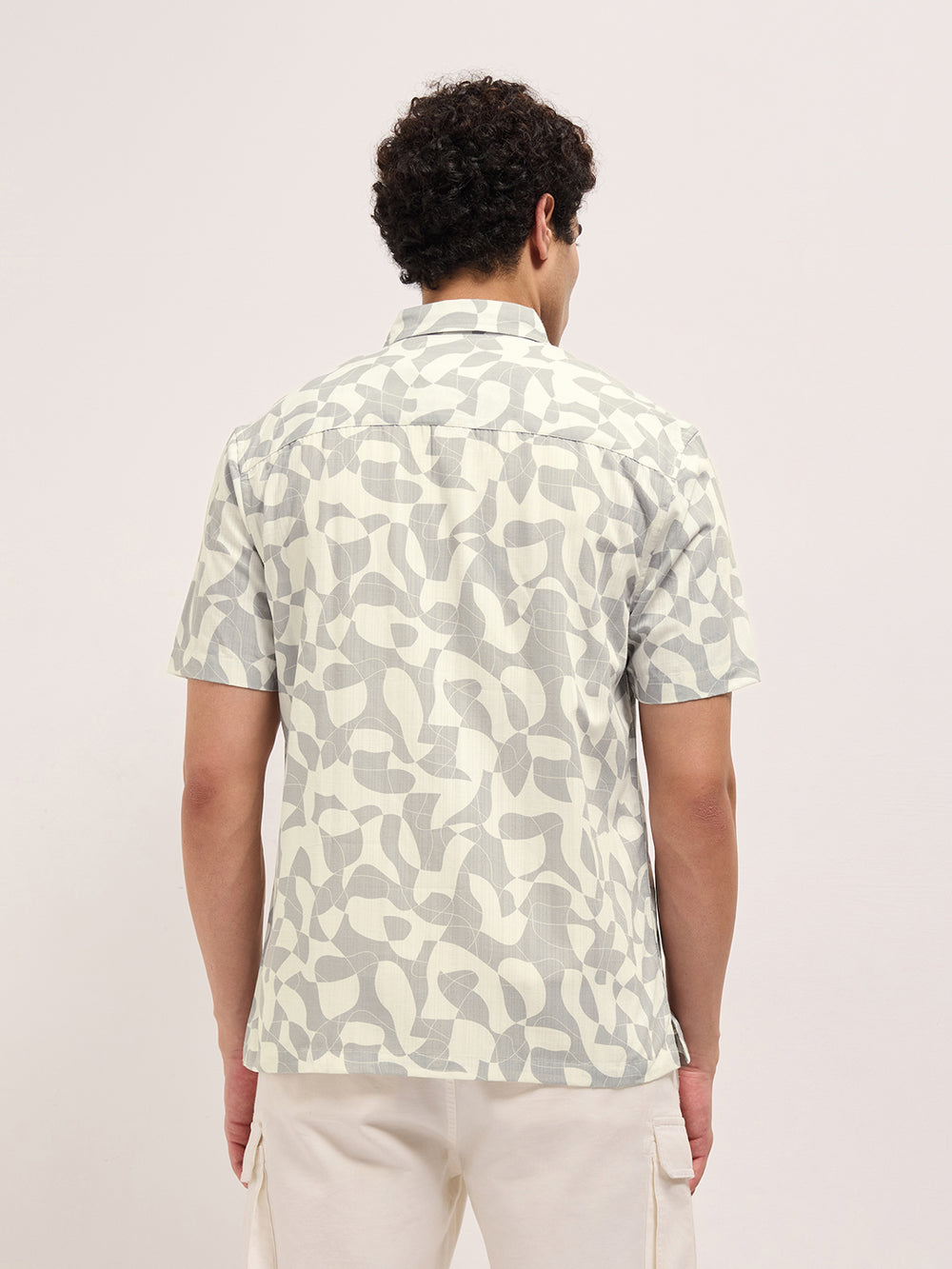 Beige Relax Fit Casual Shirt with Abstract Geometric Print by The Bear House