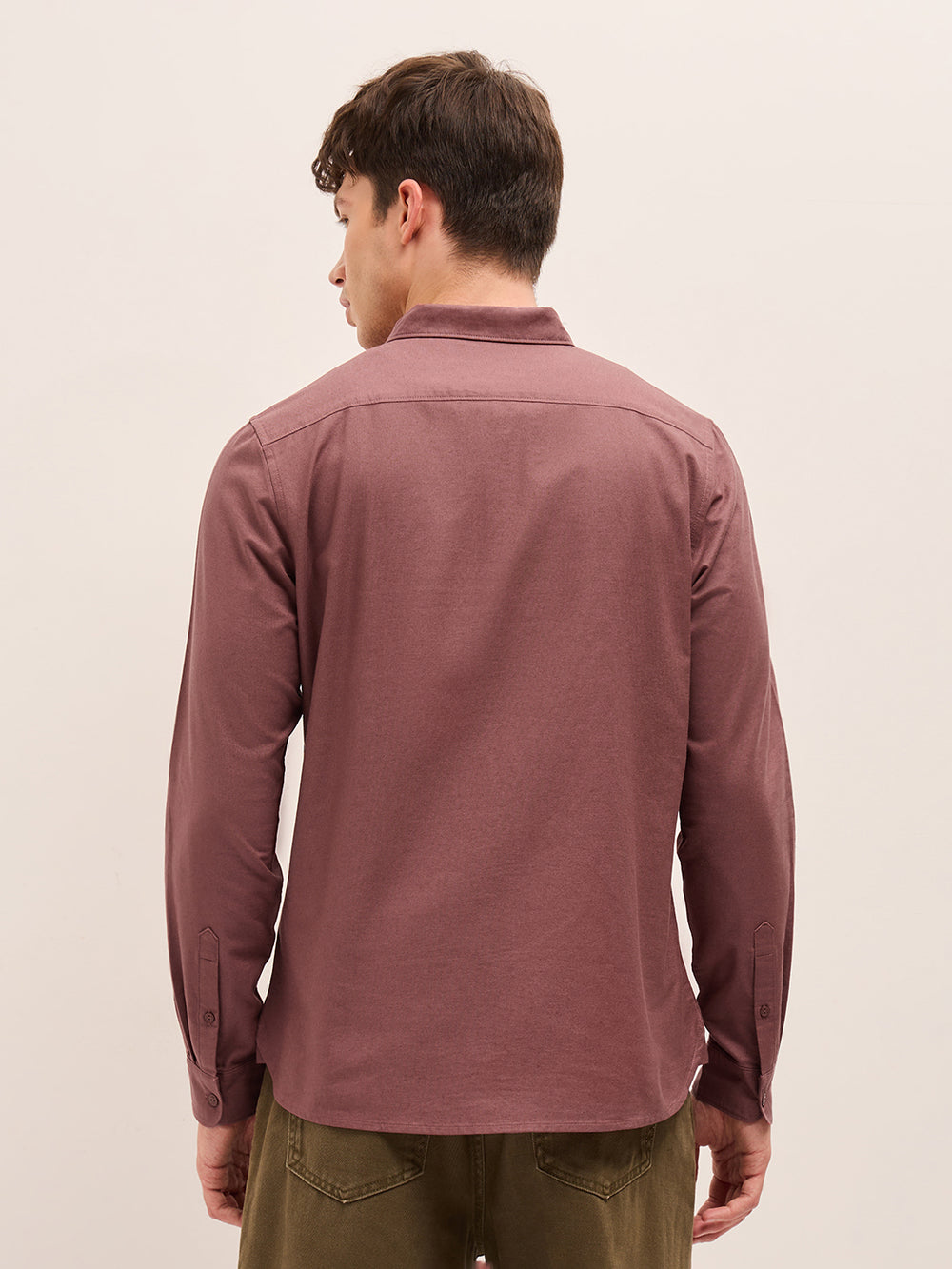 Rust Solid Cotton Slim Fit Casual Shirt with Button-Down Collar by The Bear House
