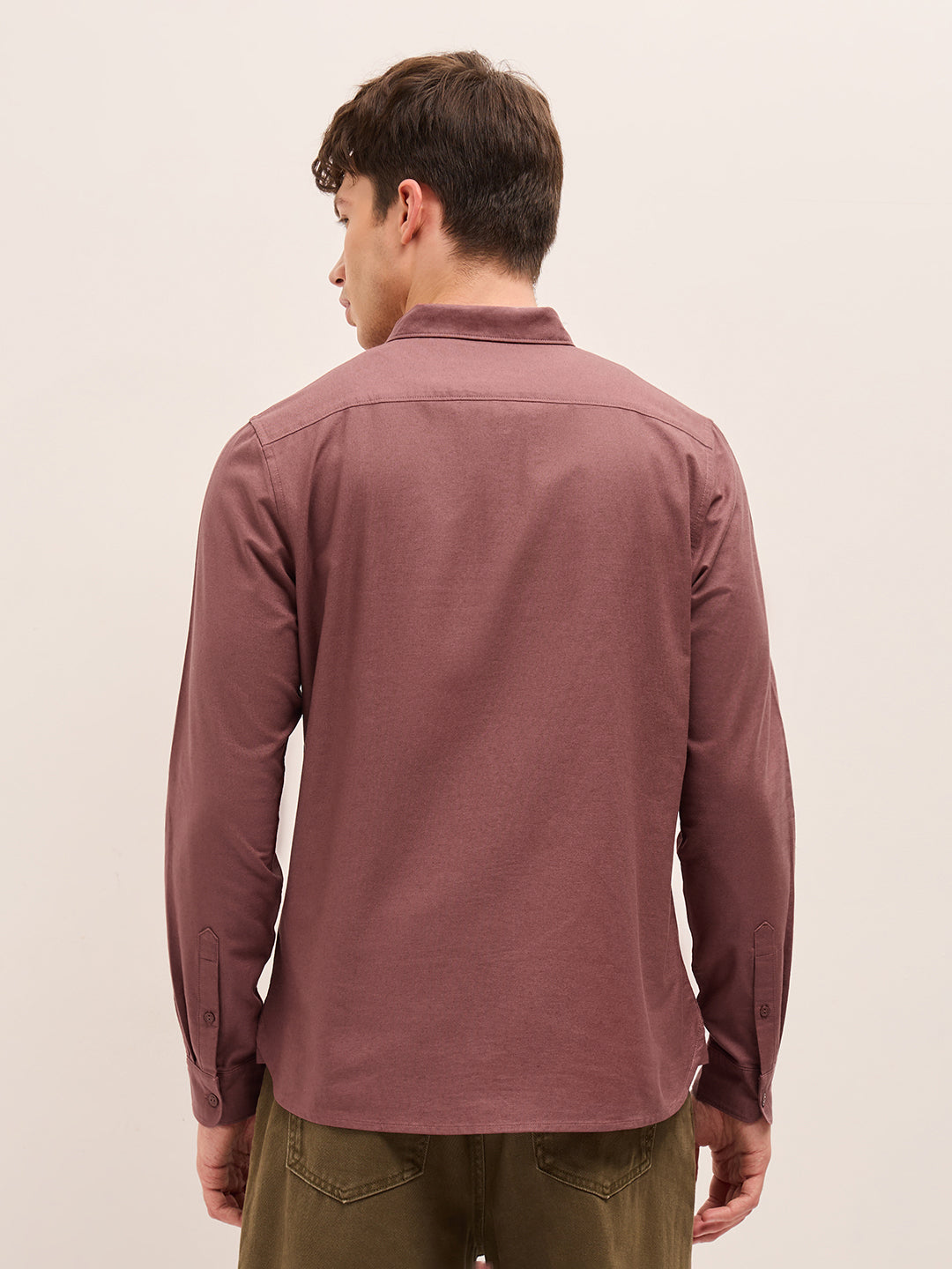 Rust Solid Cotton Slim Fit Casual Shirt with Button-Down Collar by The Bear House