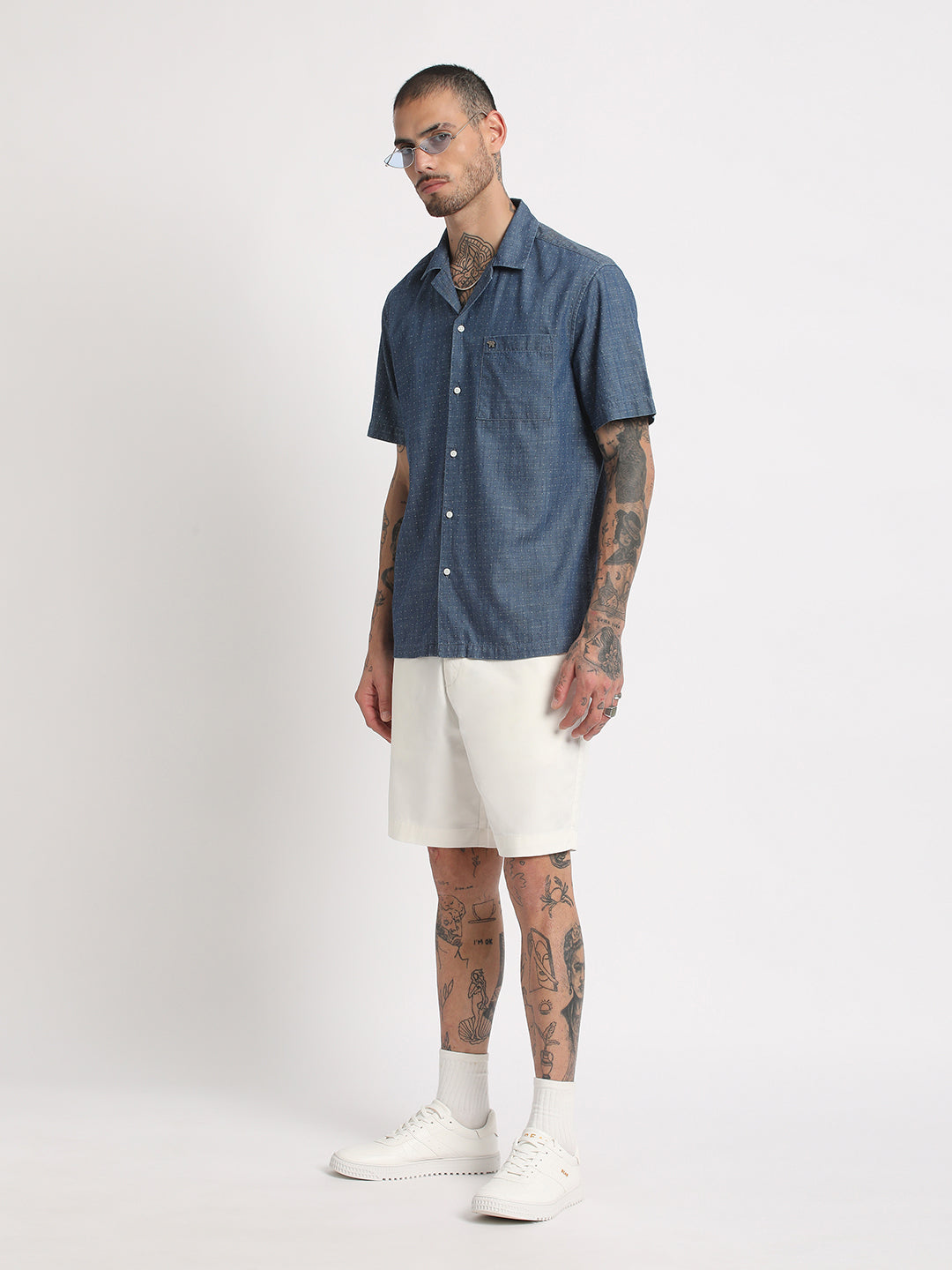 Men Blue Printed Regular Fit Cotton Casual Shirt by The Bear House