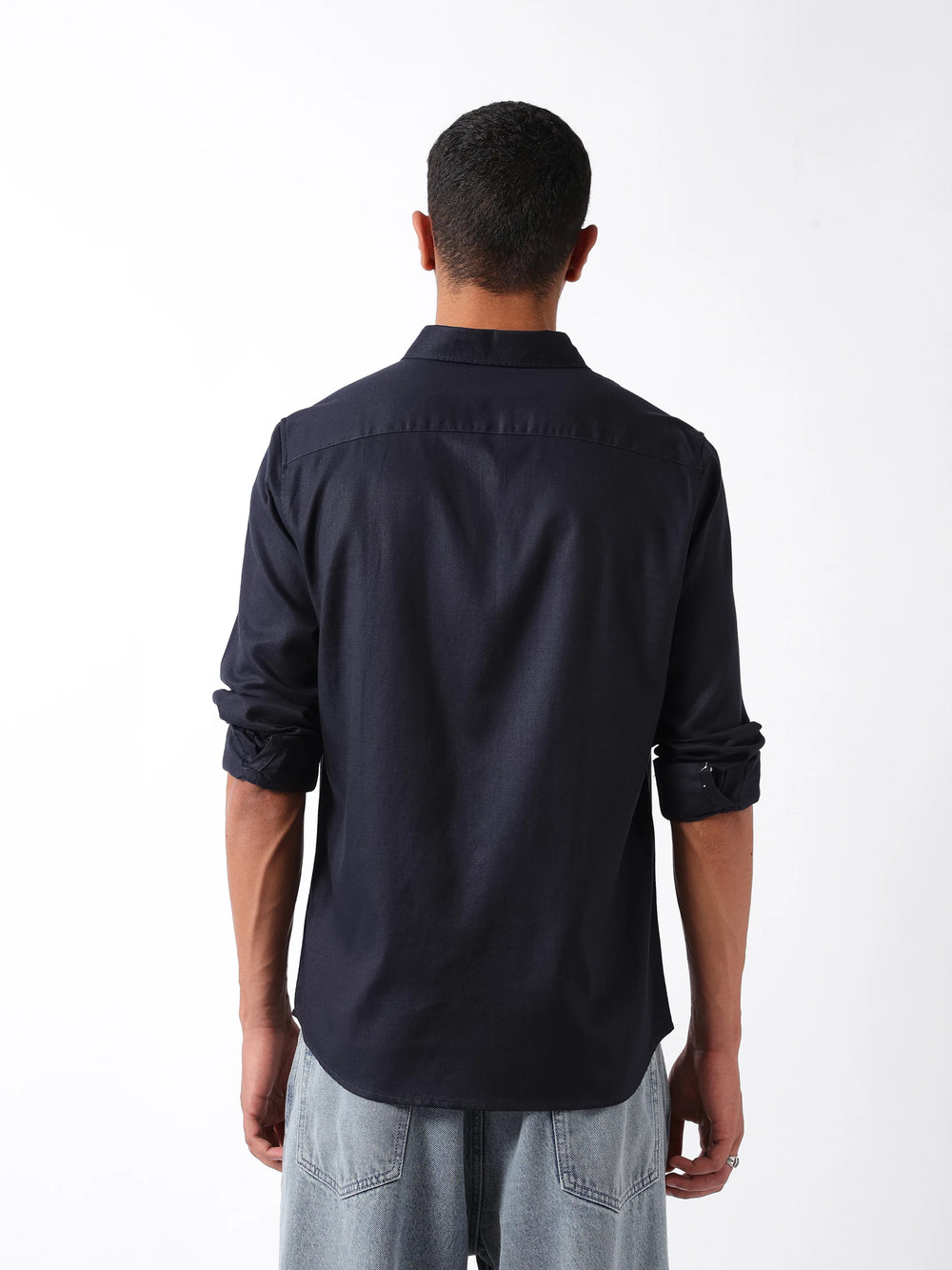 Navy Solid Elevated Slim Fit Casual Shirt by The Bear House