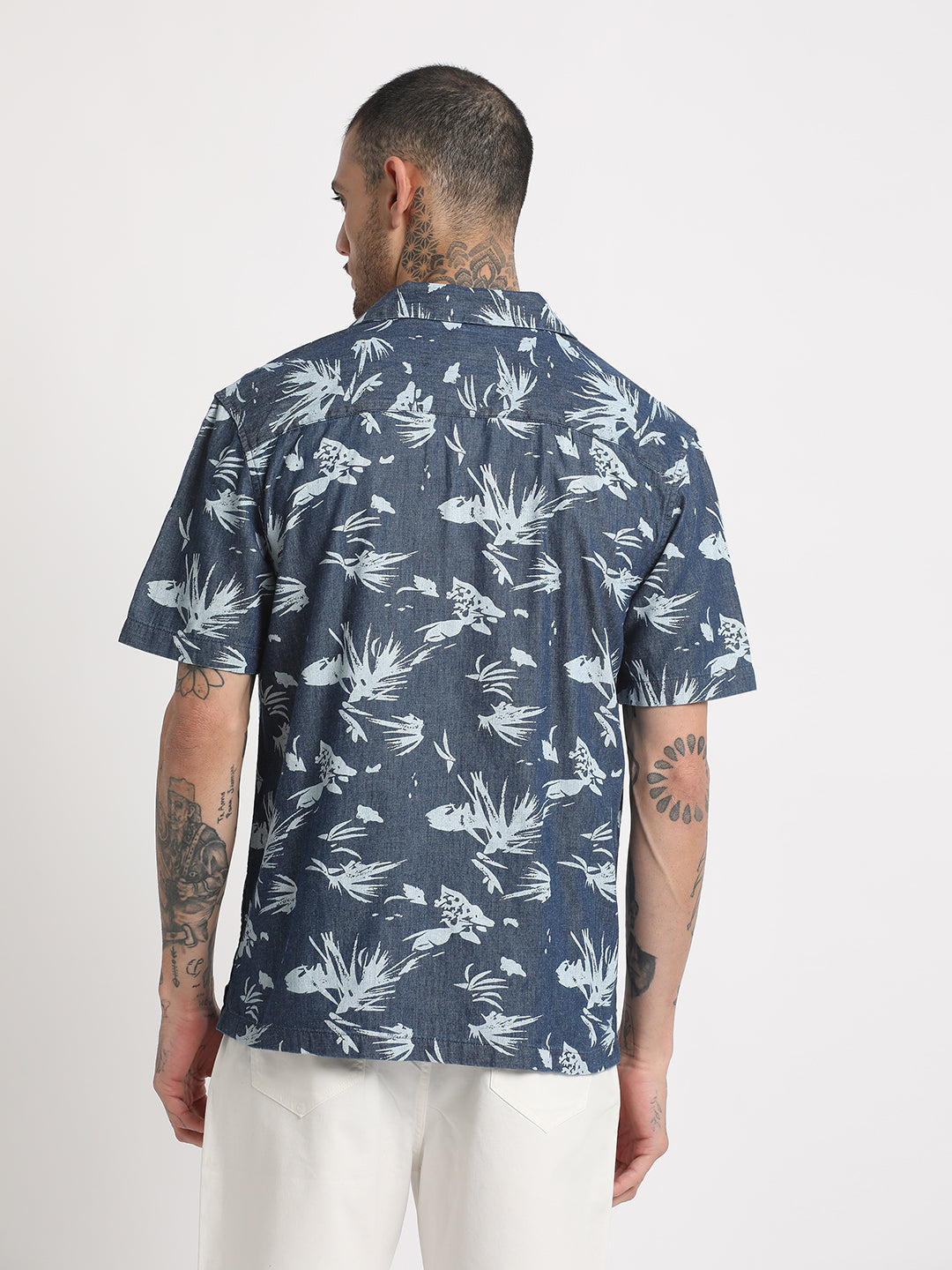 Men Blue Printed Regular Fit Cotton Casual Shirt by The Bear House