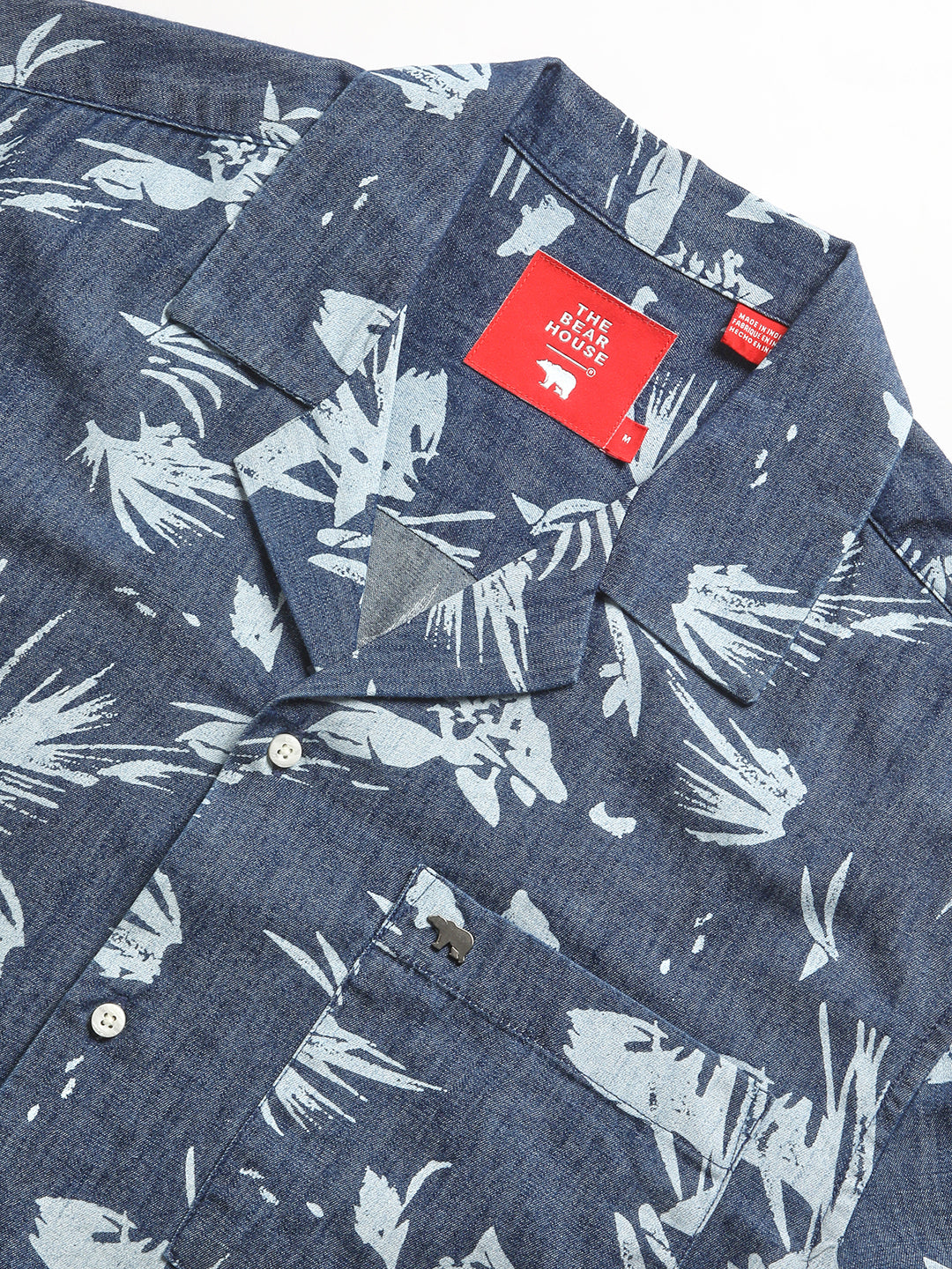 Men Blue Printed Regular Fit Cotton Casual Shirt by The Bear House