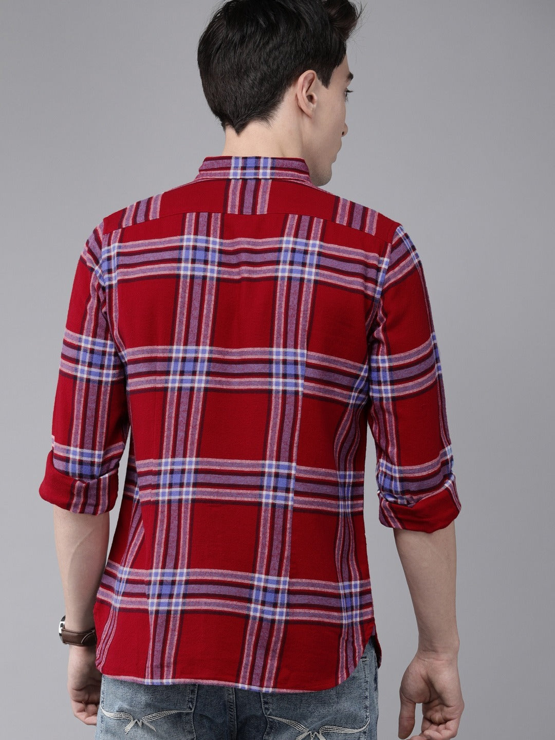Men Red Checked Slim fit Cotton Casual Shirt by The Bear House