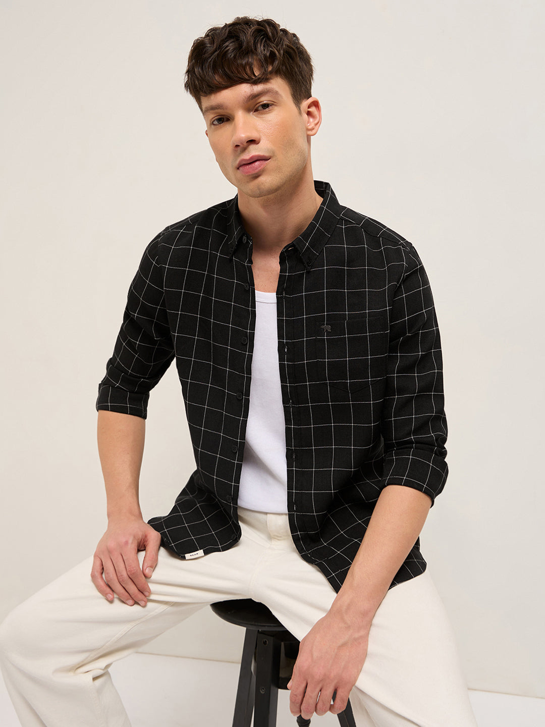 Black Block Checks Slim Fit Casual Shirt by The Bear House