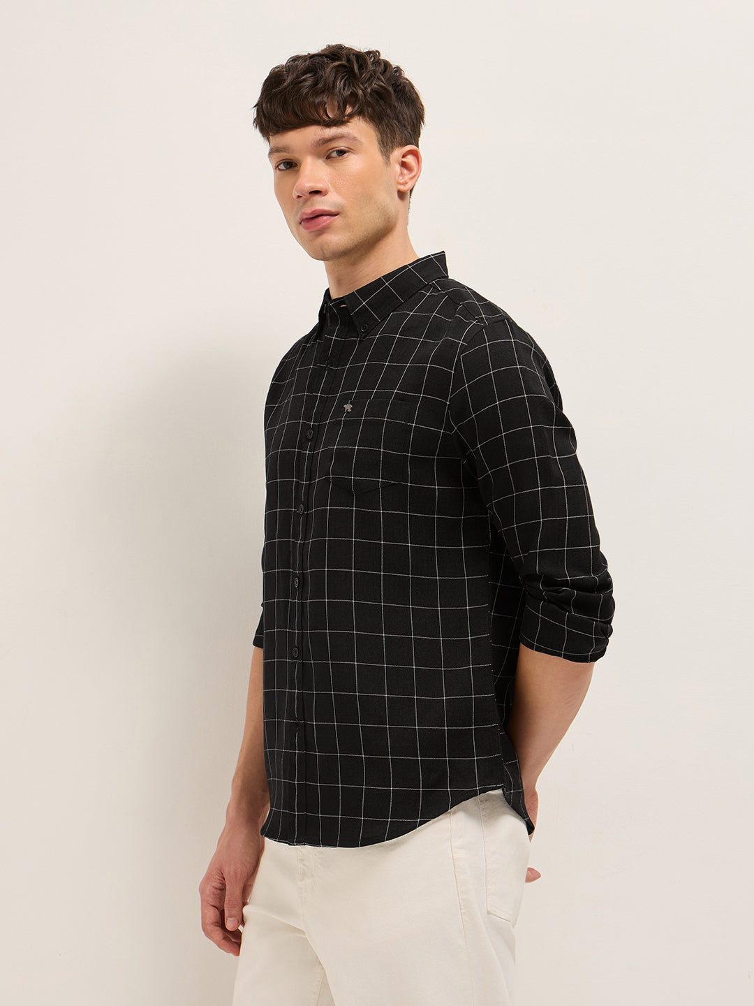Black Block Checks Slim Fit Casual Shirt by The Bear House
