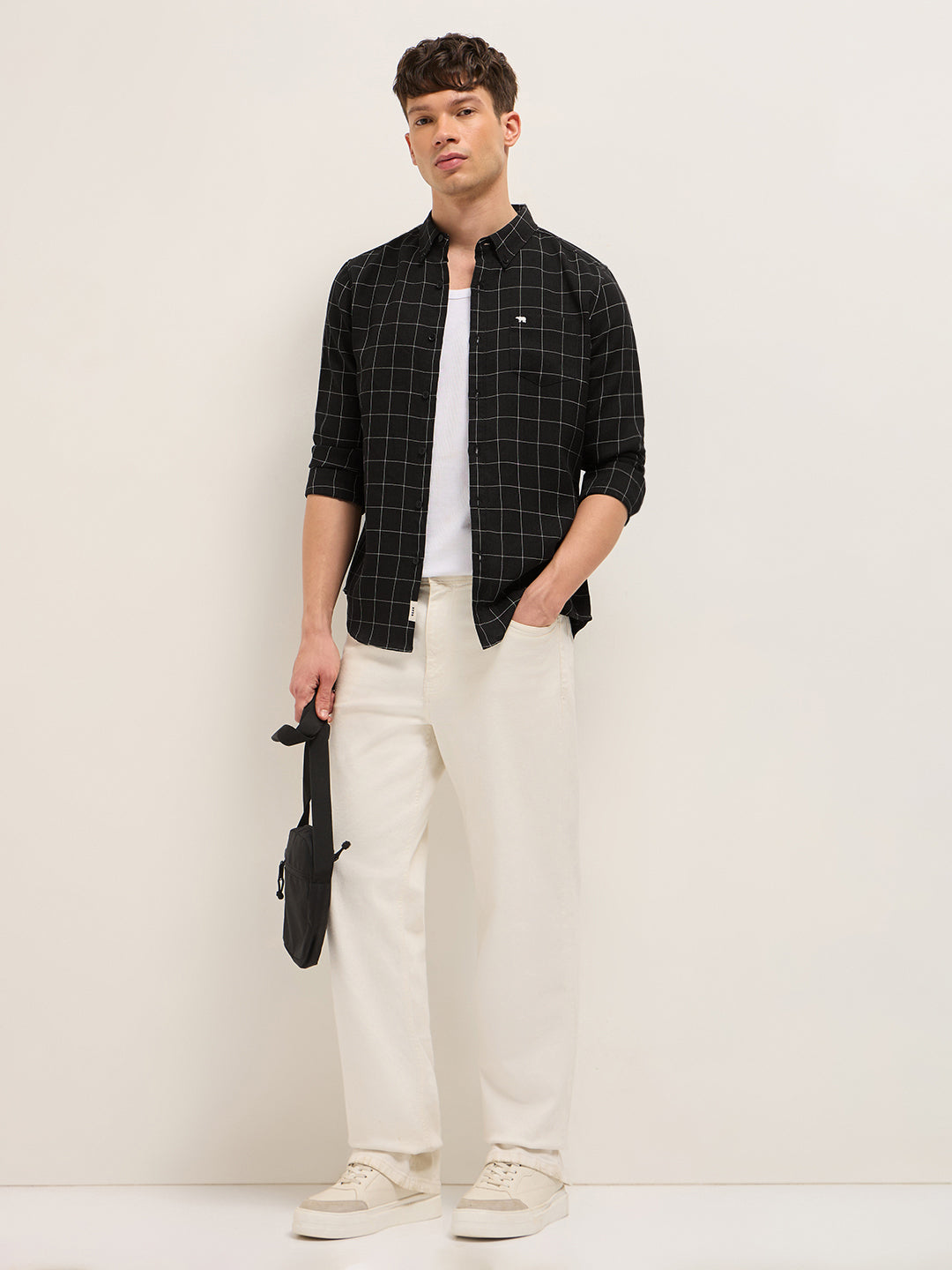 Black Block Checks Slim Fit Casual Shirt by The Bear House