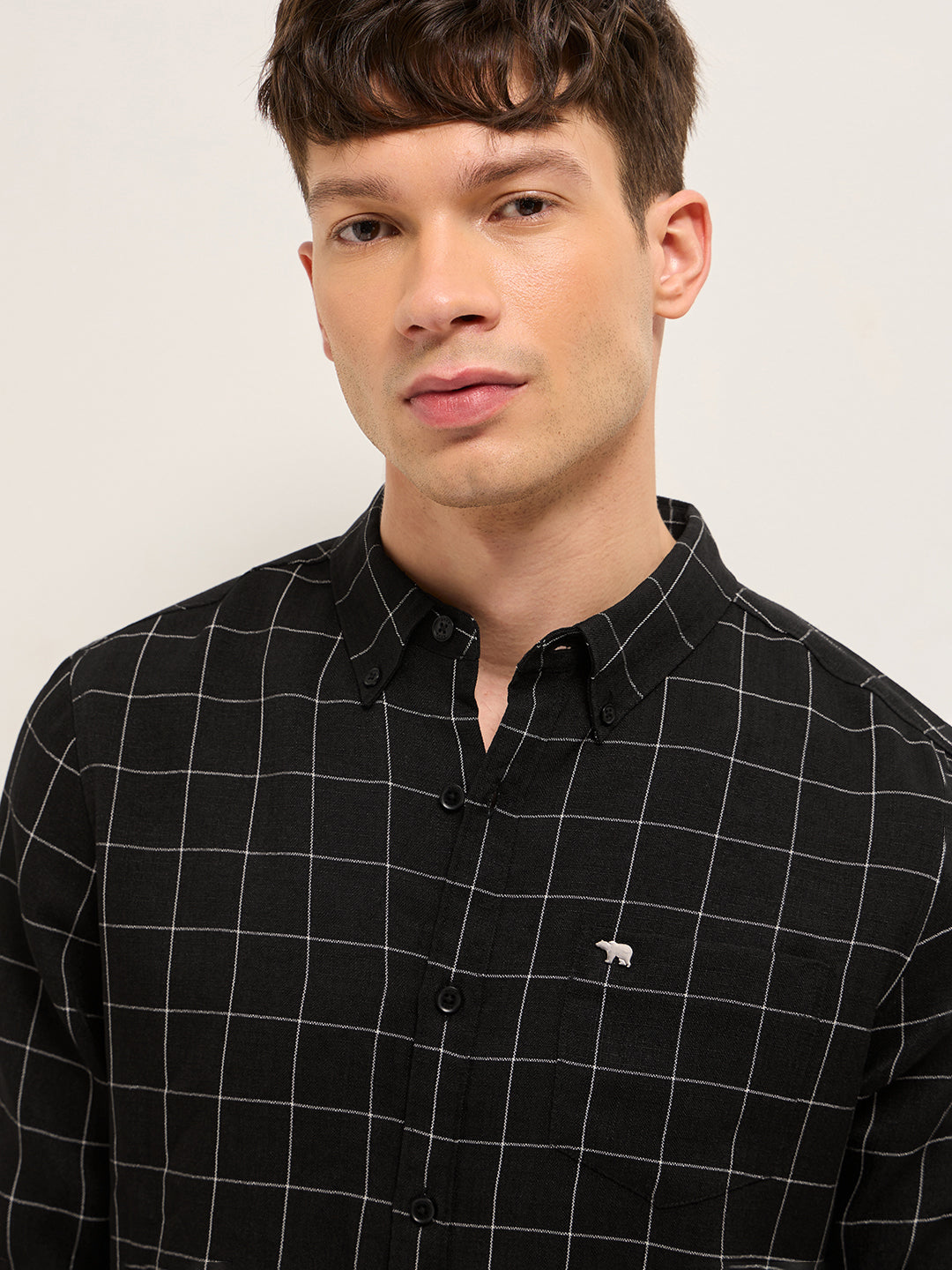 Black Block Checks Slim Fit Casual Shirt by The Bear House
