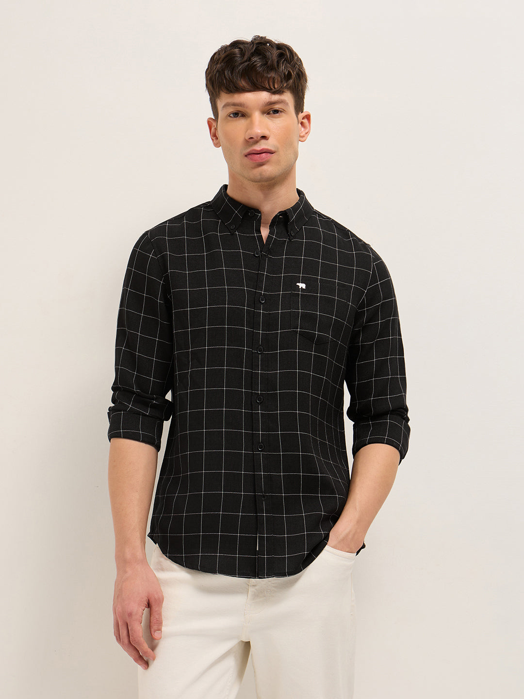 Black Block Checks Slim Fit Casual Shirt by The Bear House