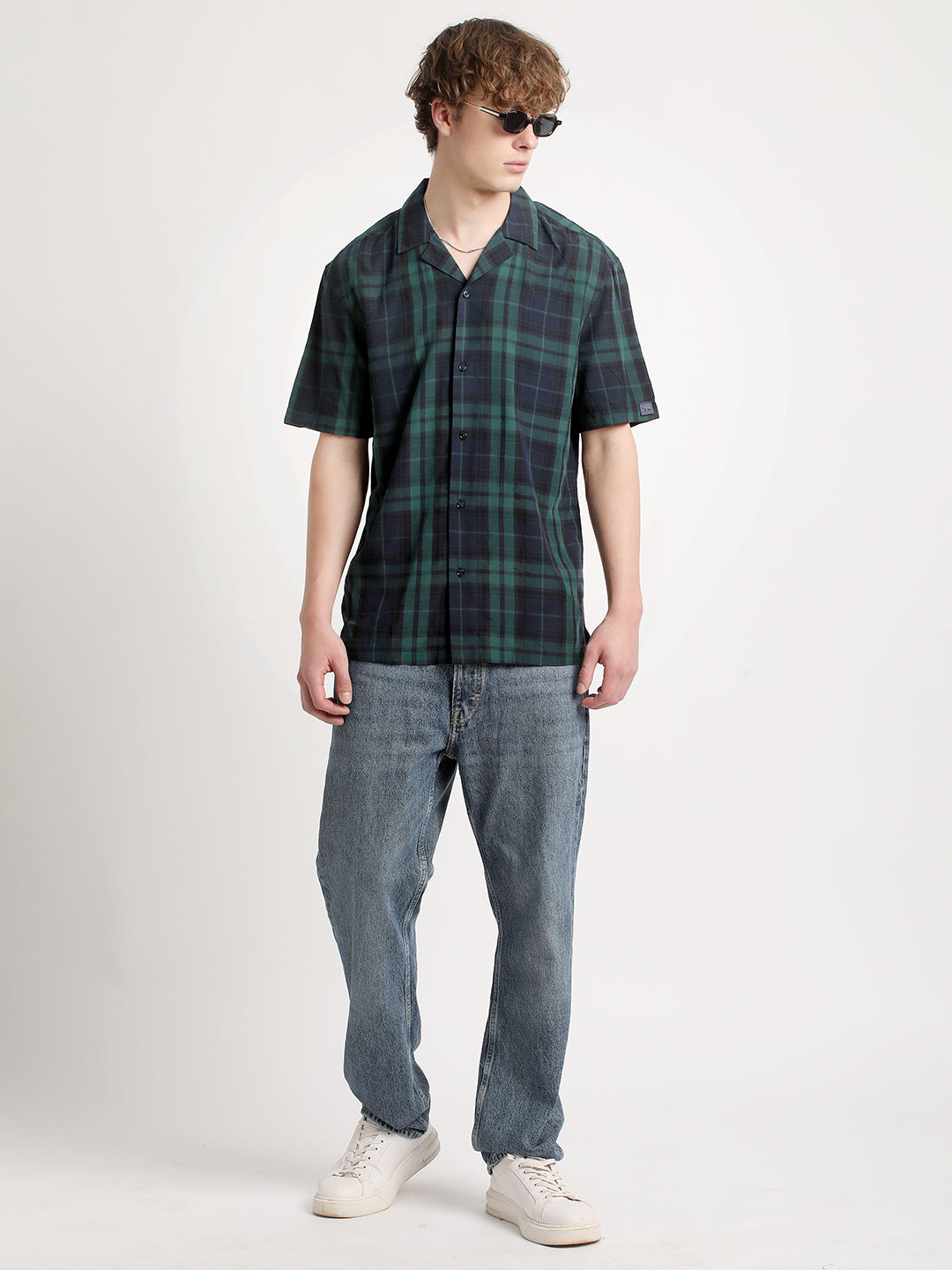 Men Green Checked Regular Fit Cotton Casual Shirt by The Bear House