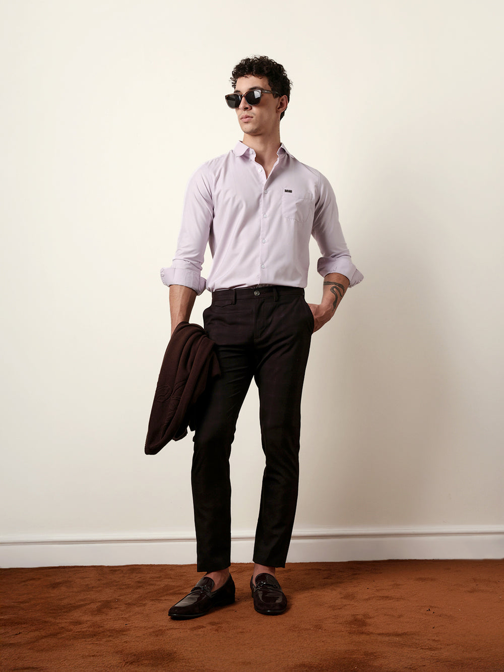 Purple Solid Slim Fit Casual Shirt with a Classic Semi-Formal Look by The Bear House