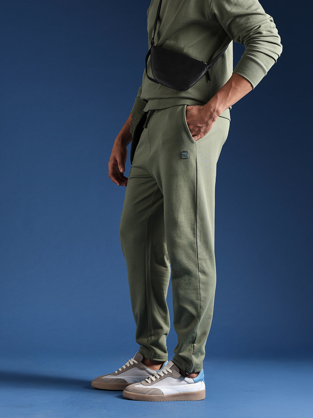 Green Relaxed Fit Solid Track Pants with Toggle Adjustable Hem by The Bear House