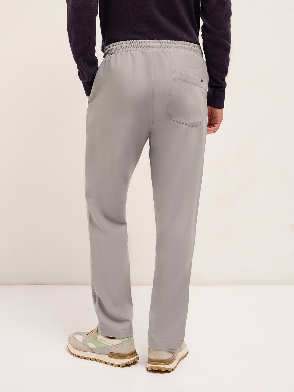 Light Grey Classic Korean-Inspired Elastic Waist Casual Trouser by The Bear House