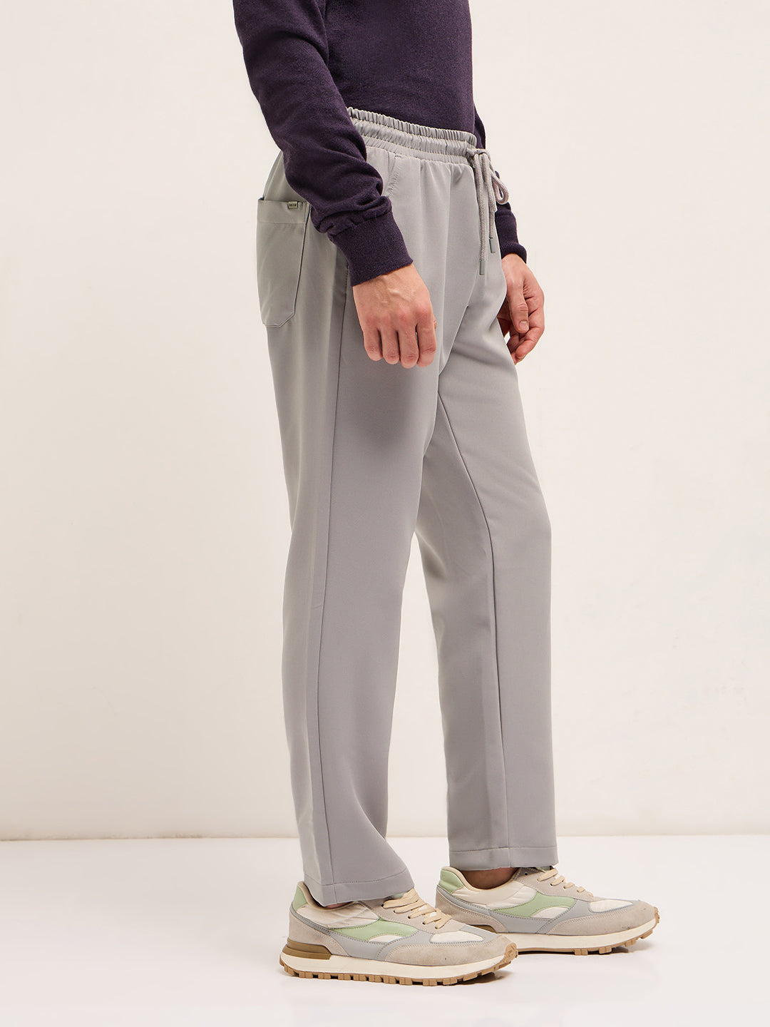 Light Grey Classic Korean-Inspired Elastic Waist Casual Trouser by The Bear House