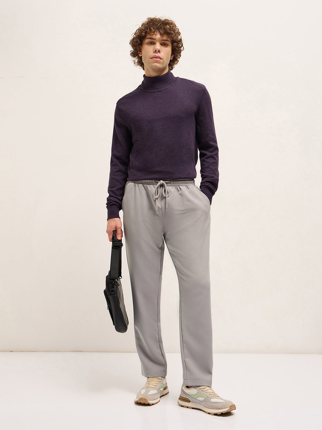 Light Grey Classic Korean-Inspired Elastic Waist Casual Trouser by The Bear House