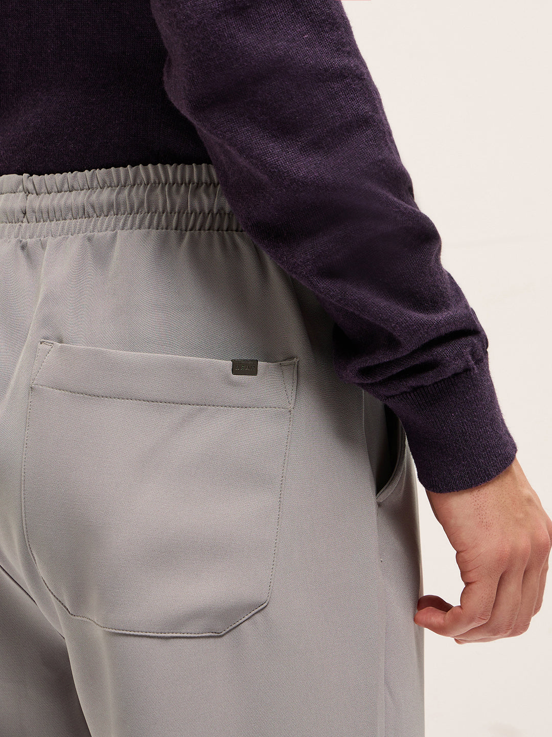 Light Grey Classic Korean-Inspired Elastic Waist Casual Trouser by The Bear House