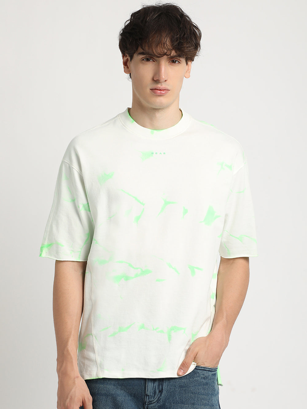 Men Green Tie and Dye Oversized Fit Round Neck T-shirt by The Bear House