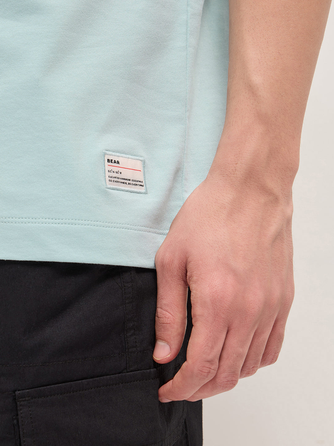 Light Mint Green Crew Neck Graphic Print T-Shirt with Back Stamp Statue Illustration by The Bear House