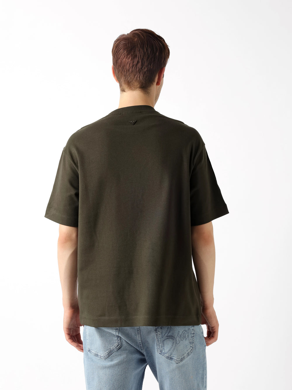 Dark Olive Oversized Fit Crew Neck T-Shirt with Signature Bear Tape Detailing by The Bear House
