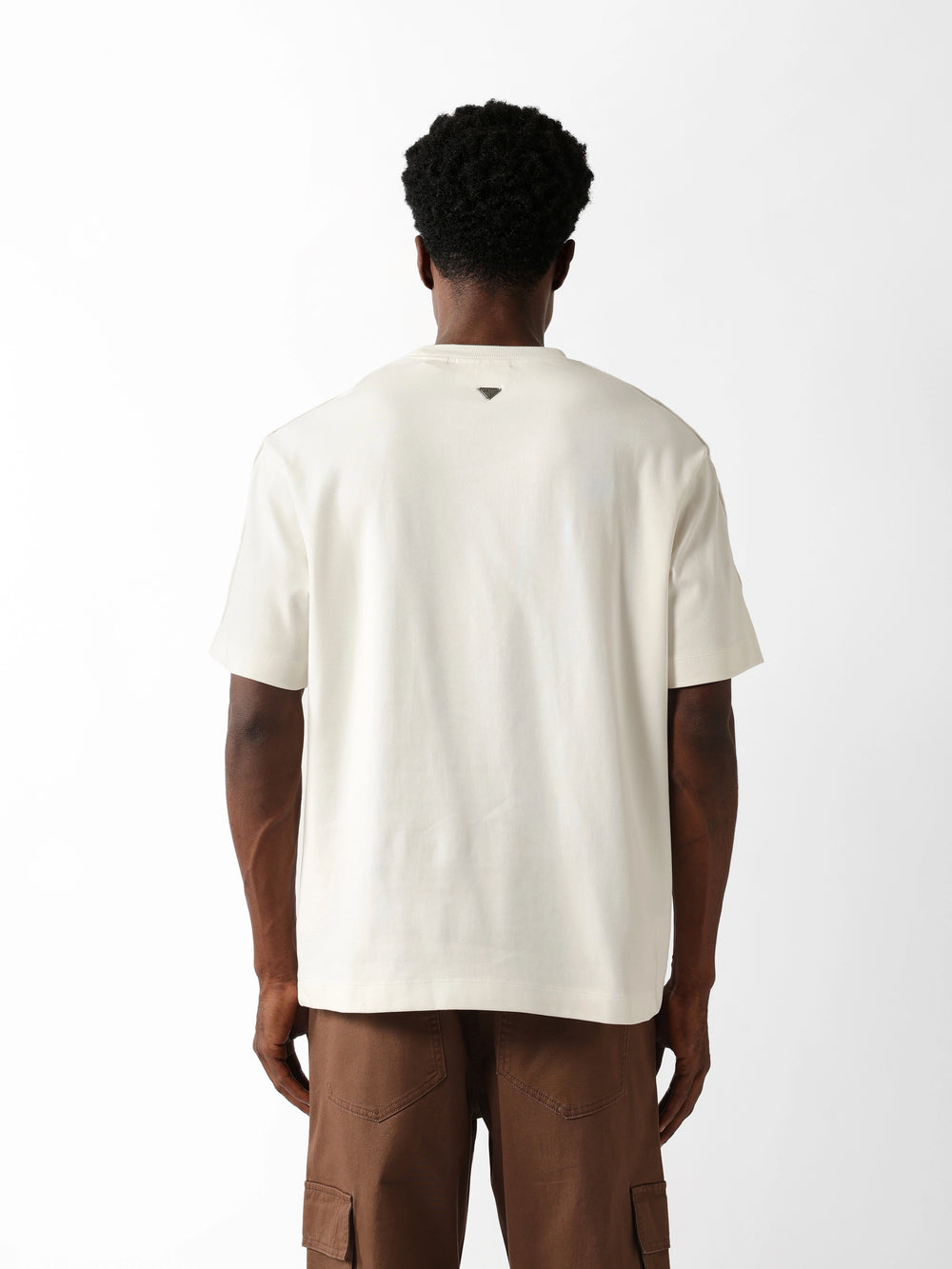 Off White Oversized Fit Crew Neck T-Shirt with Signature Bear Tape Detailing by The Bear House