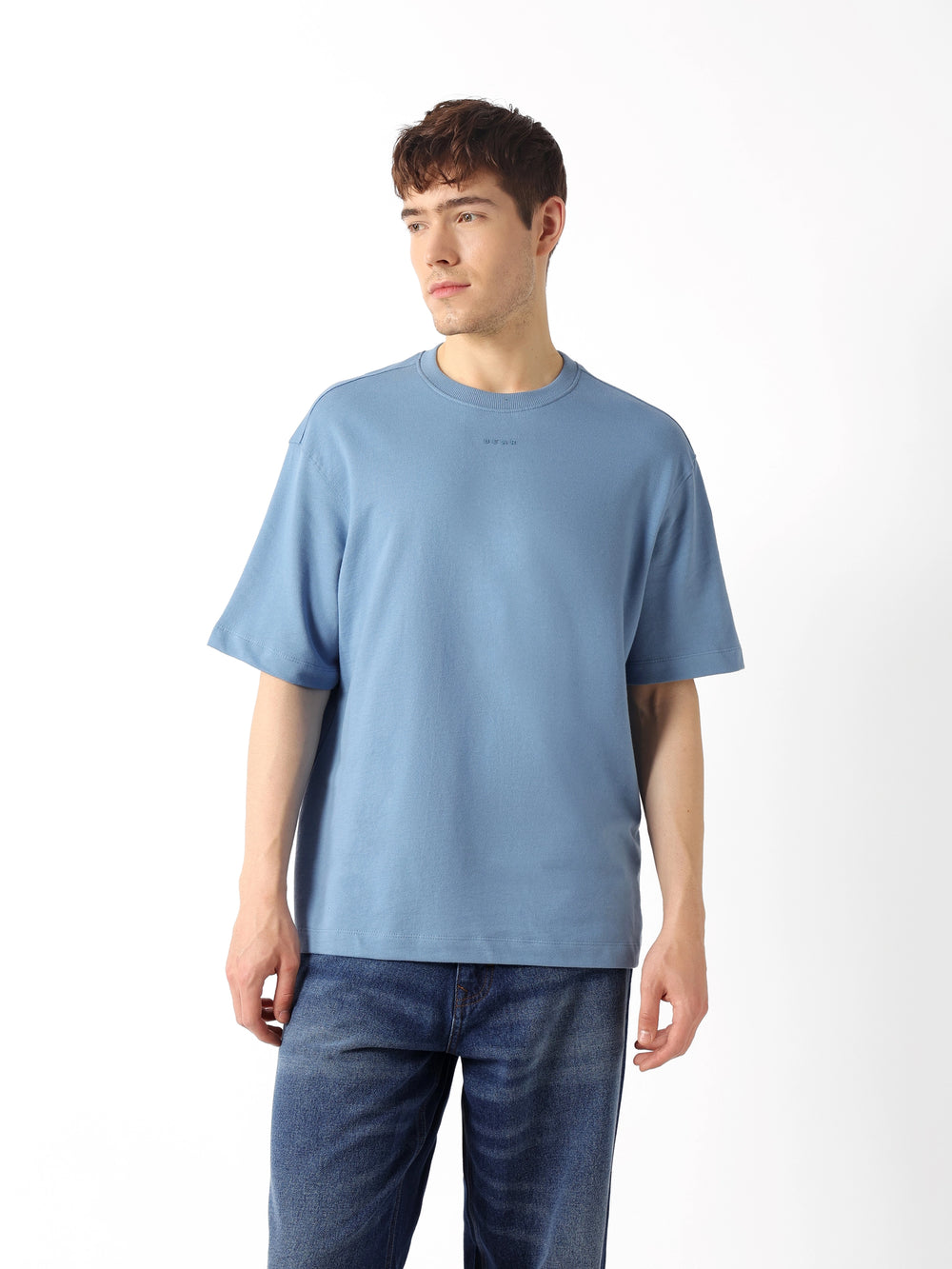Blue Oversized Fit Crew Neck T-Shirt with Graphic Print on the Back by The Bear House