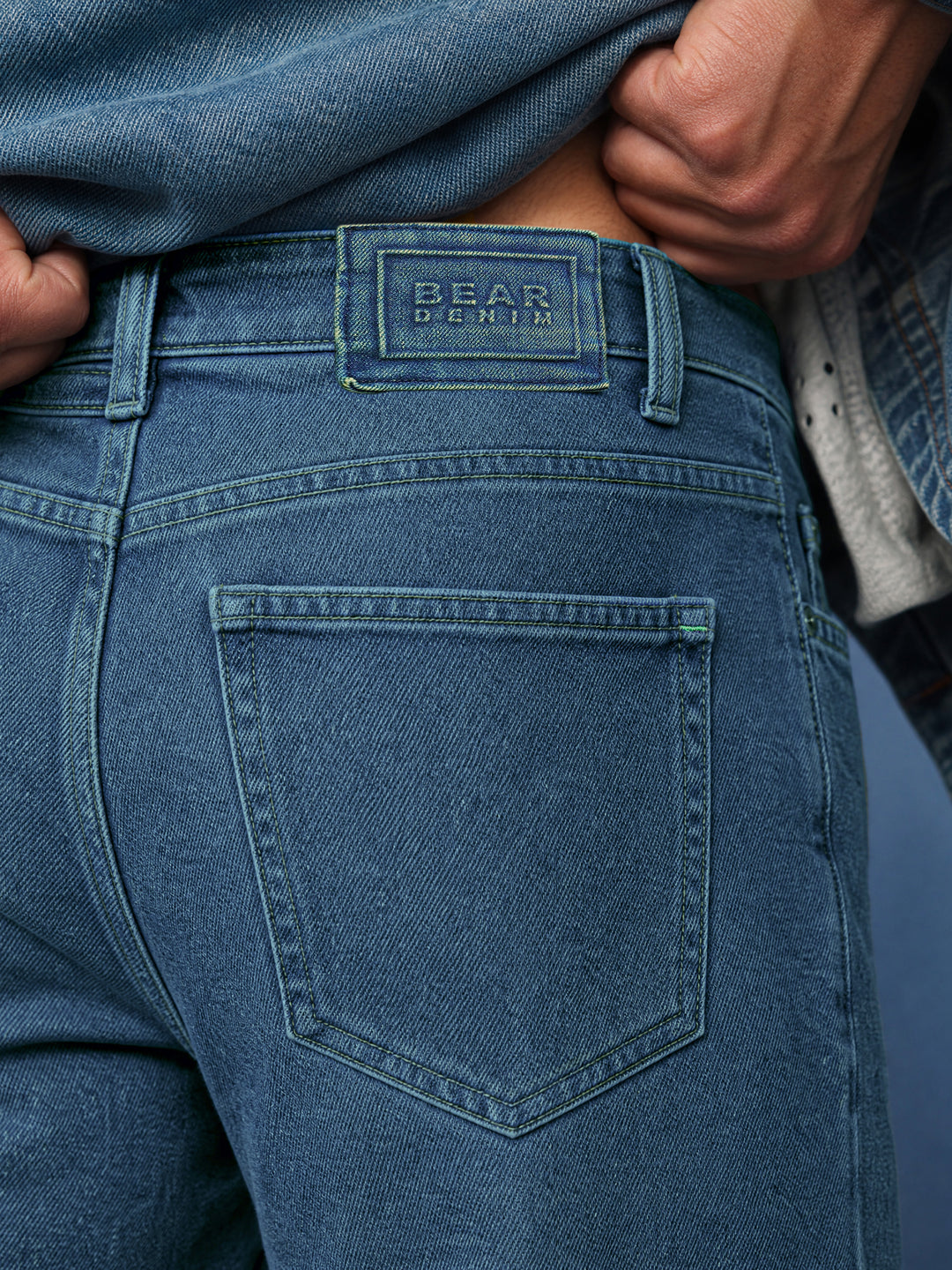 Bear Neo Mid Blue Mid-Rise Relaxed Fit Jeans with Light Fade by The Bear House