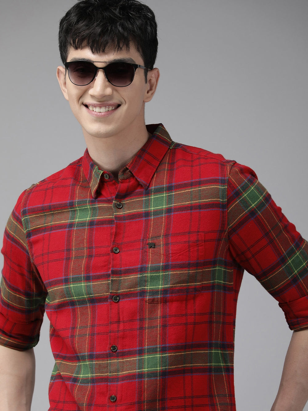 Men Slim Button-down Flannel Shirt by The Bear House