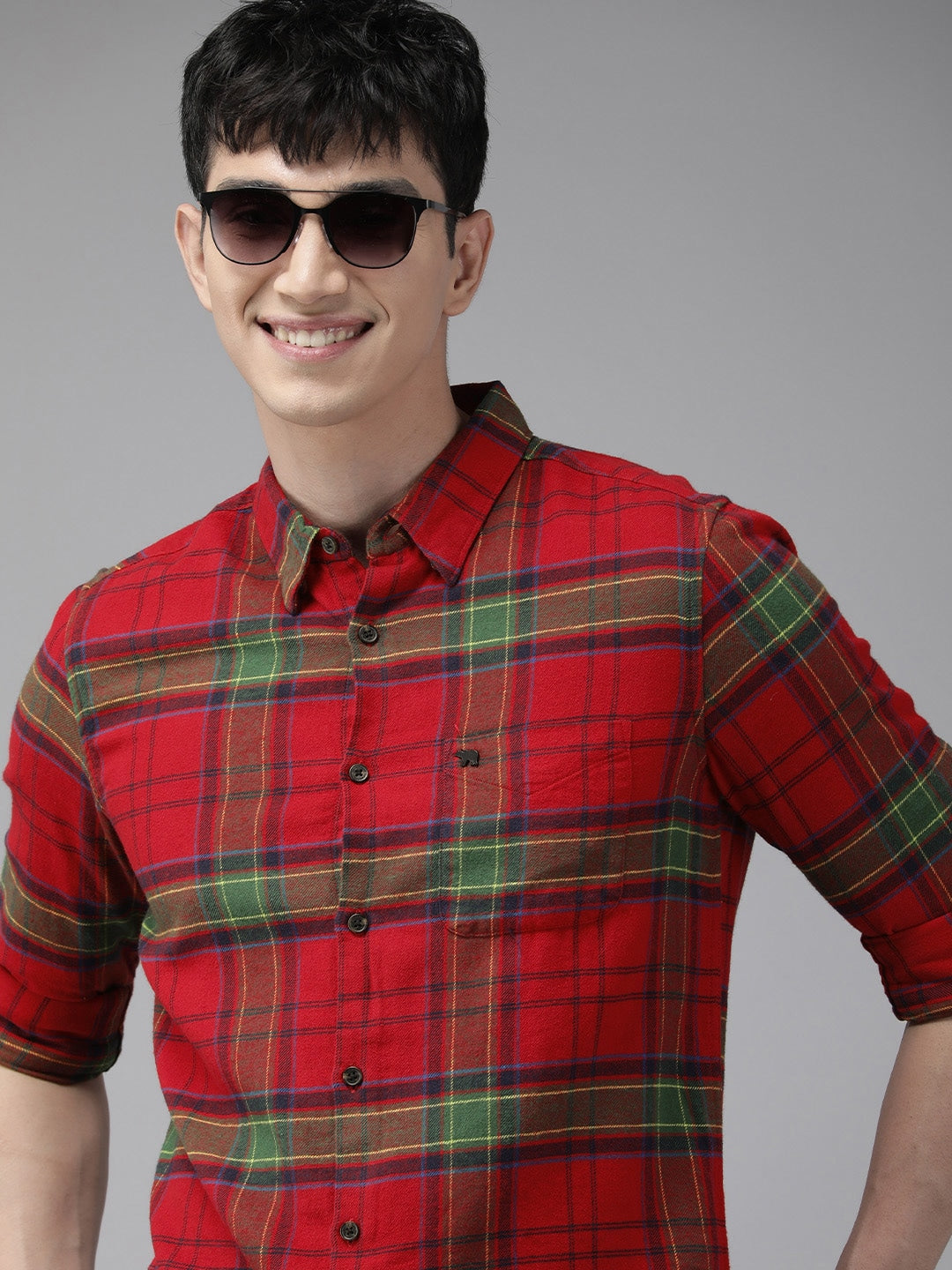 Men Slim Button-down Flannel Shirt by The Bear House
