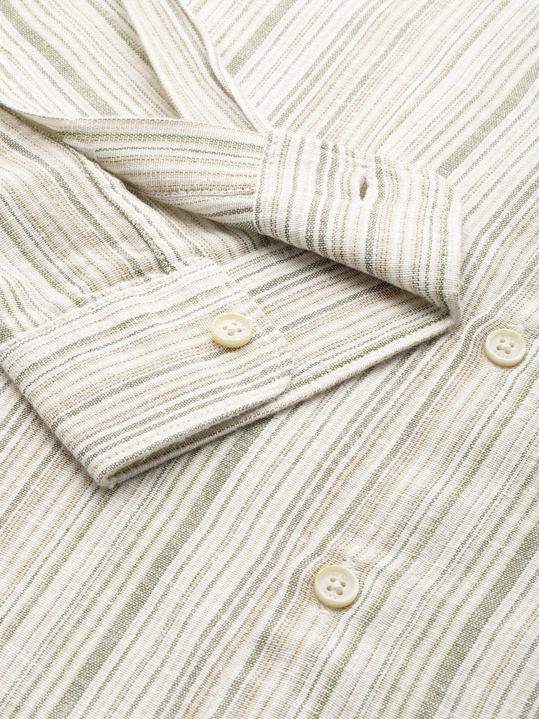 Men Cream Striped Slim Fit Cotton Linen Casual Shirt by The Bear House