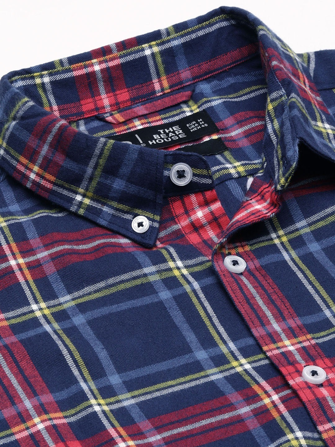 Men Blue Slim Flannel Button-Down Casual Shirt by The Bear House