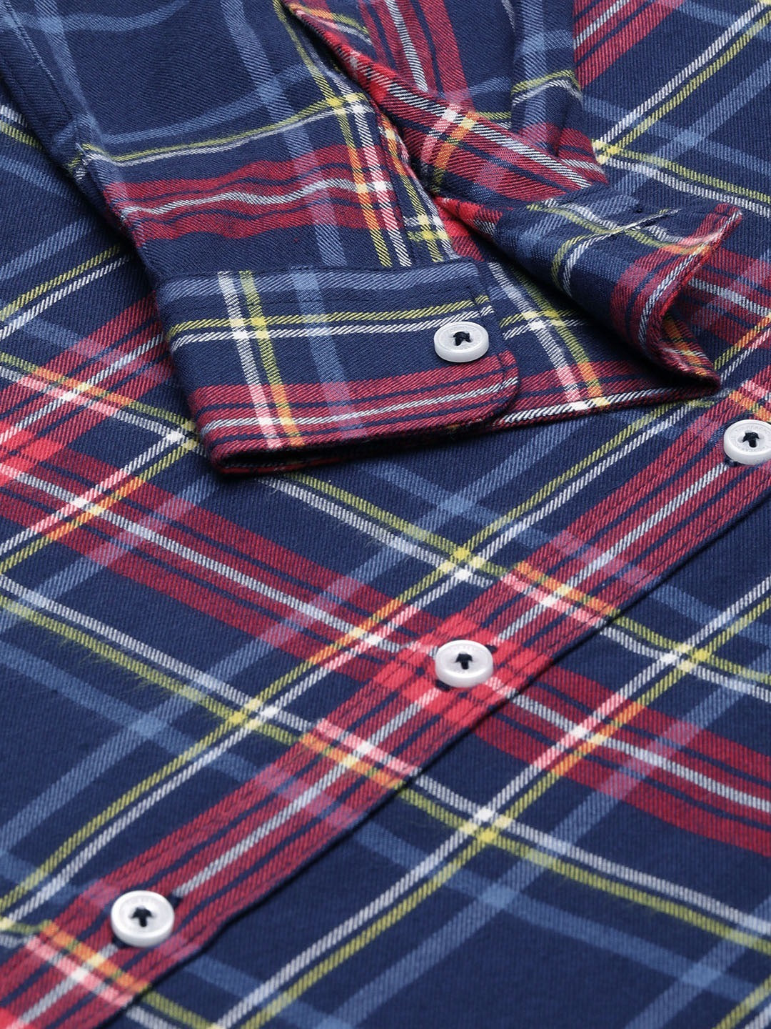 Men Blue Slim Flannel Button-Down Casual Shirt by The Bear House