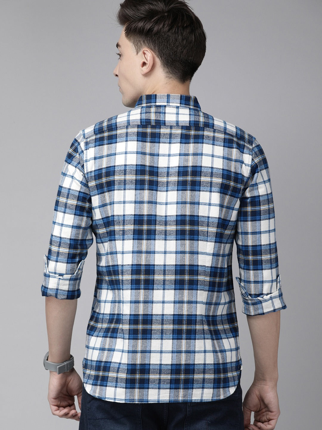 Men Slim Button-down Flannel Shirt by The Bear House