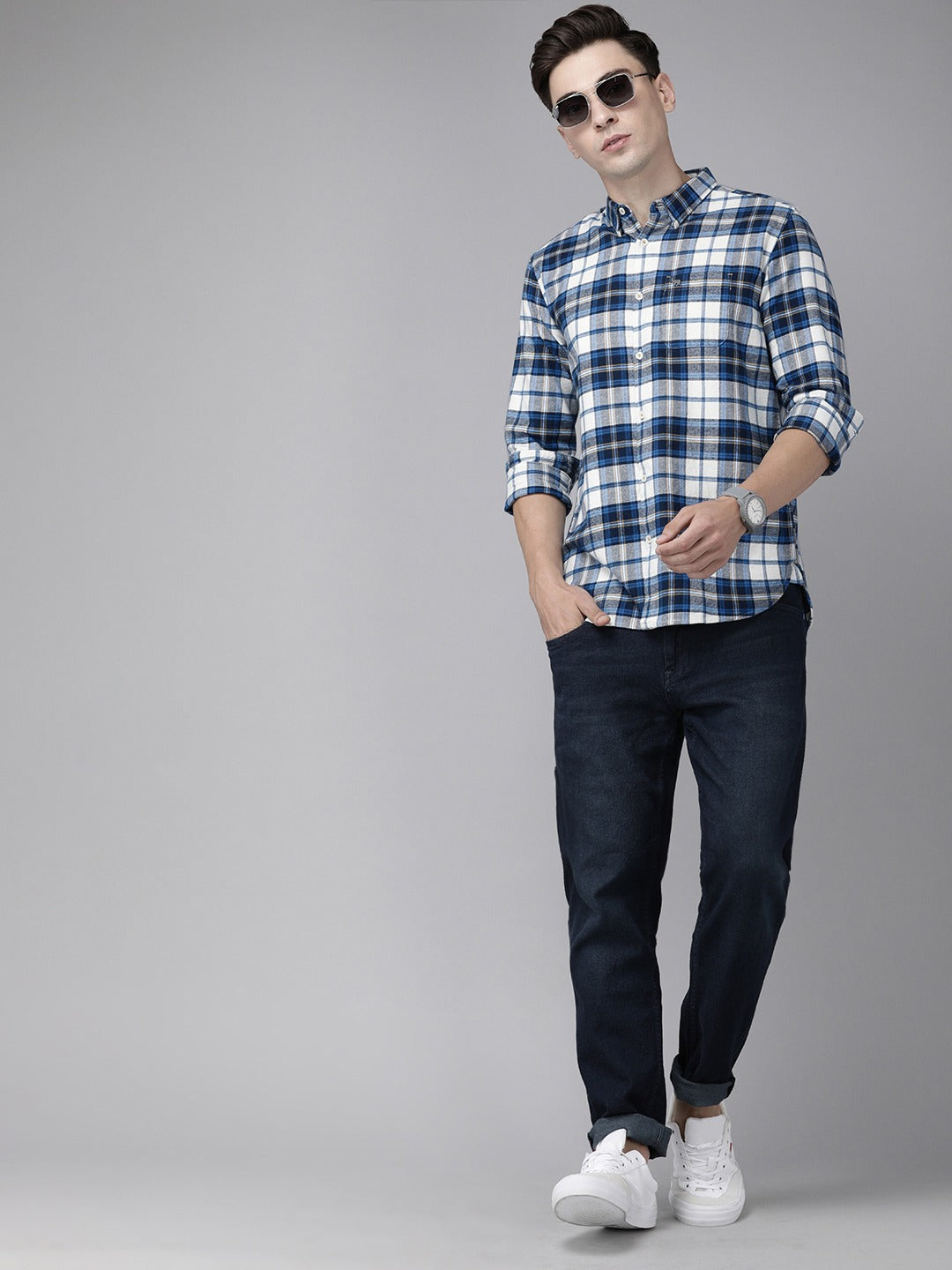 Men Slim Button-down Flannel Shirt by The Bear House