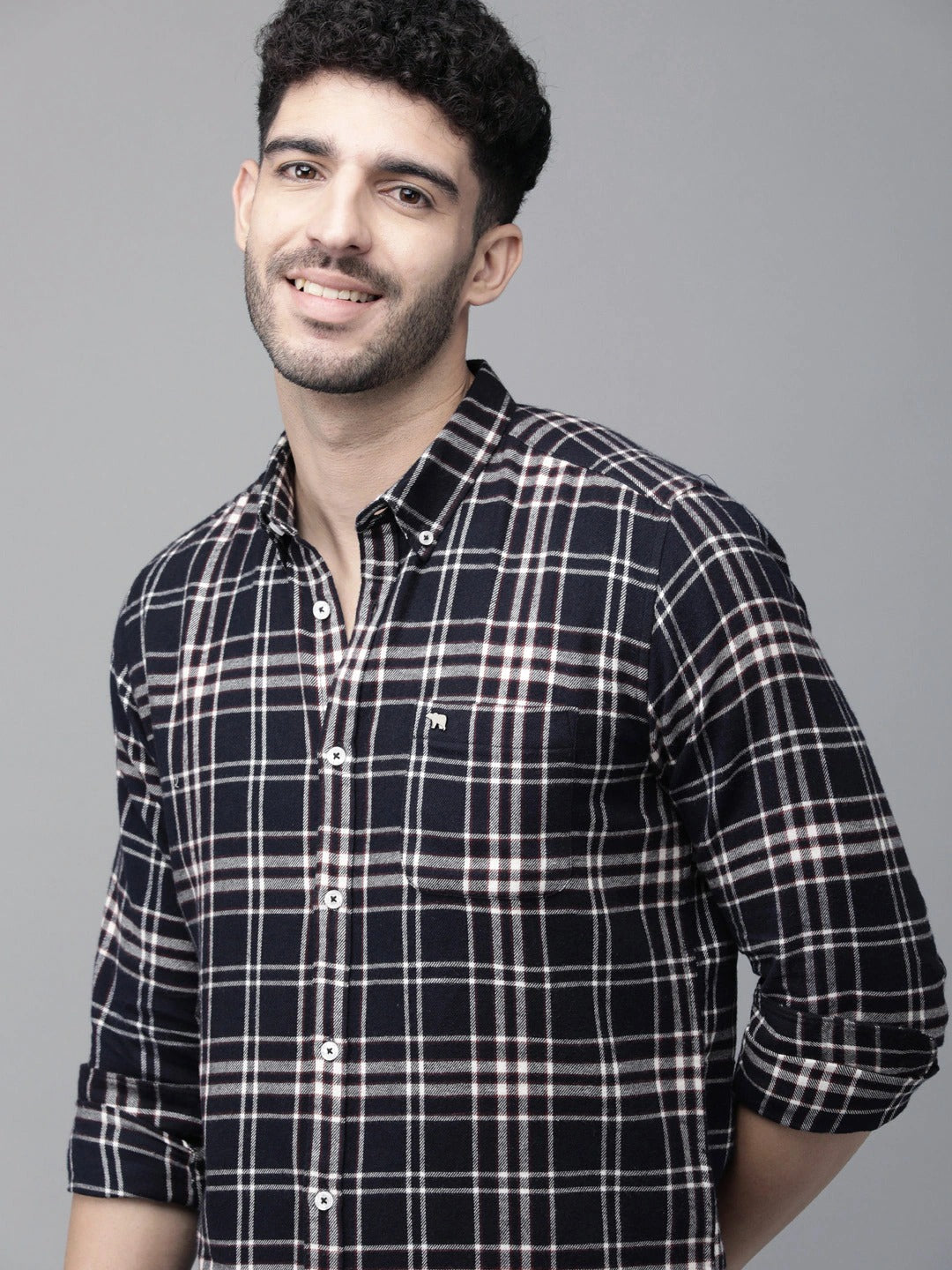 Salva: Blue Checked Slim Fit Full Sleeve Flannel Shirt for Men by The Bear House