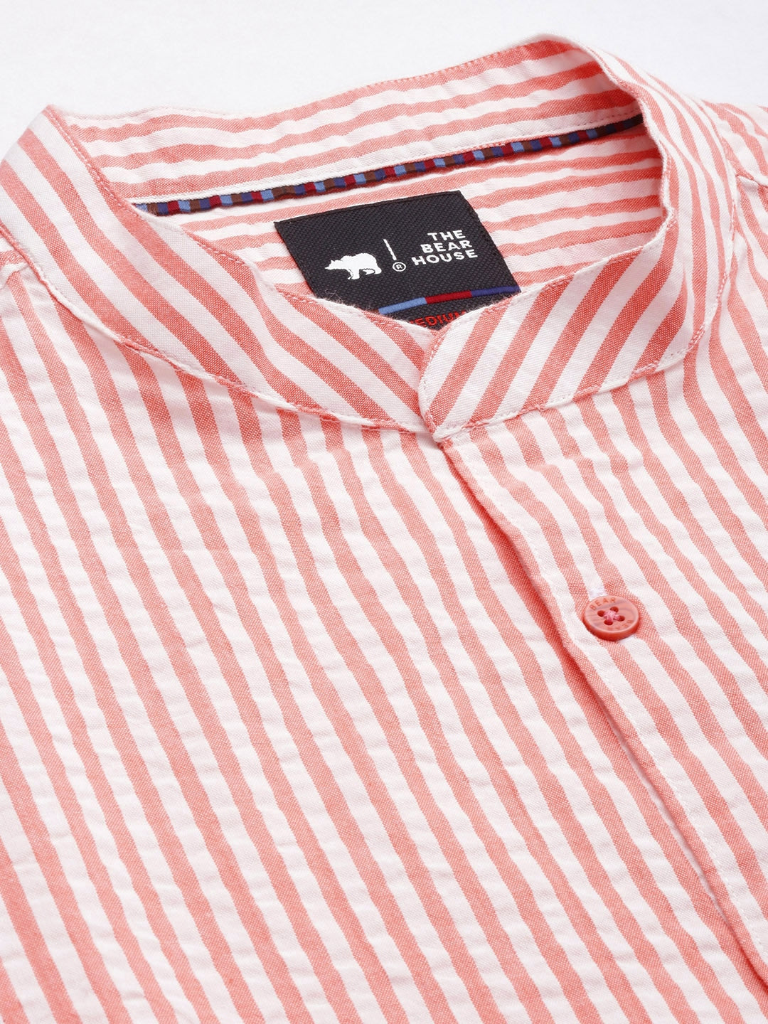 Men Peach Slim Fit Cotton Casual Shirt by The Bear House