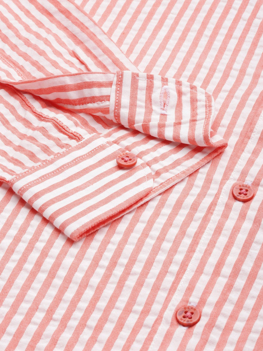 Men Peach Slim Fit Cotton Casual Shirt by The Bear House