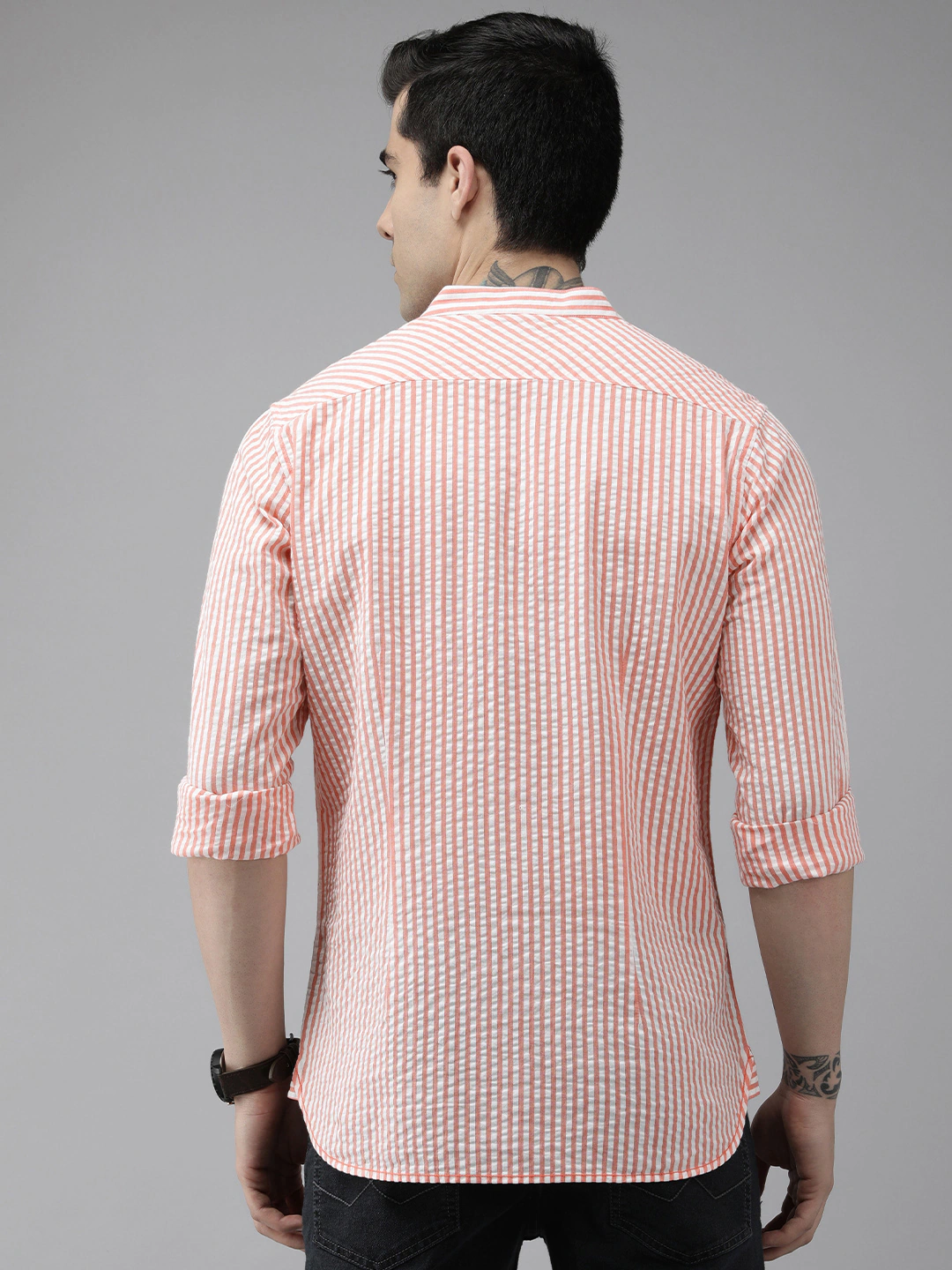 Men Peach Slim Fit Cotton Casual Shirt by The Bear House