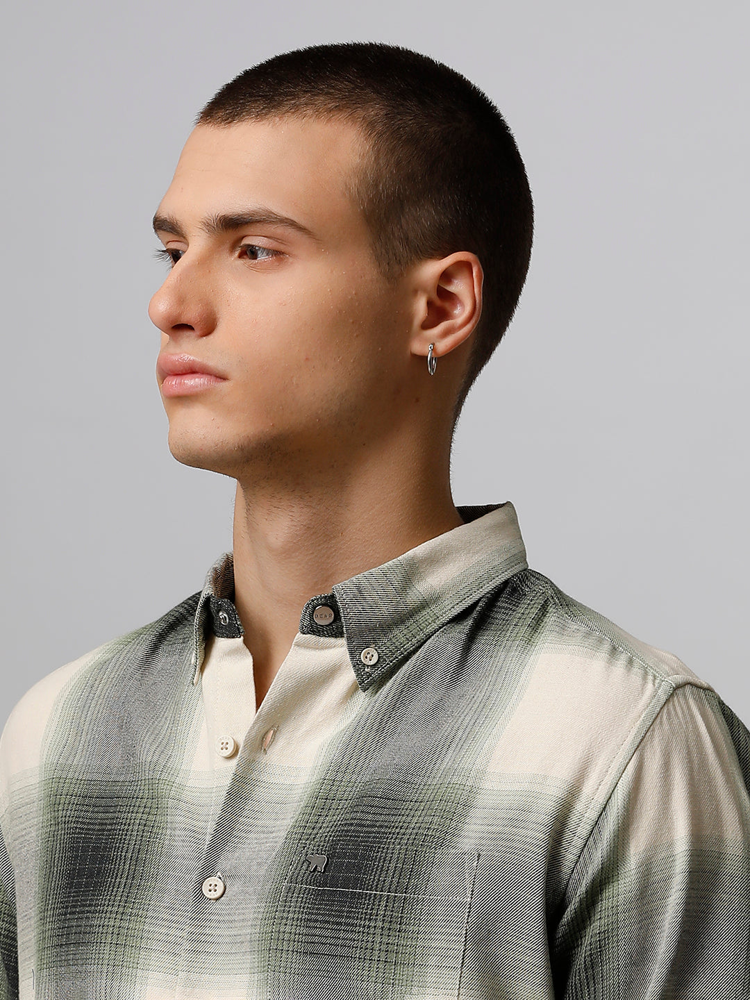 Men Green Checked Slim Fit Cotton Casual Shirt by The Bear House