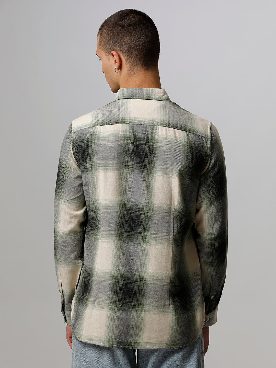 Men Green Checked Slim Fit Cotton Casual Shirt by The Bear House